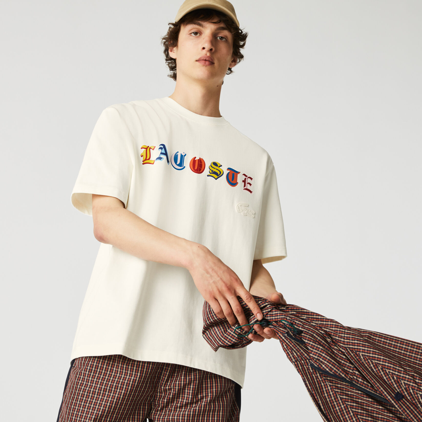 تيشيرت رجالي من القطن متعدد الألوان ذو قصة فضفاضة من مجموعة Lacoste L!VE