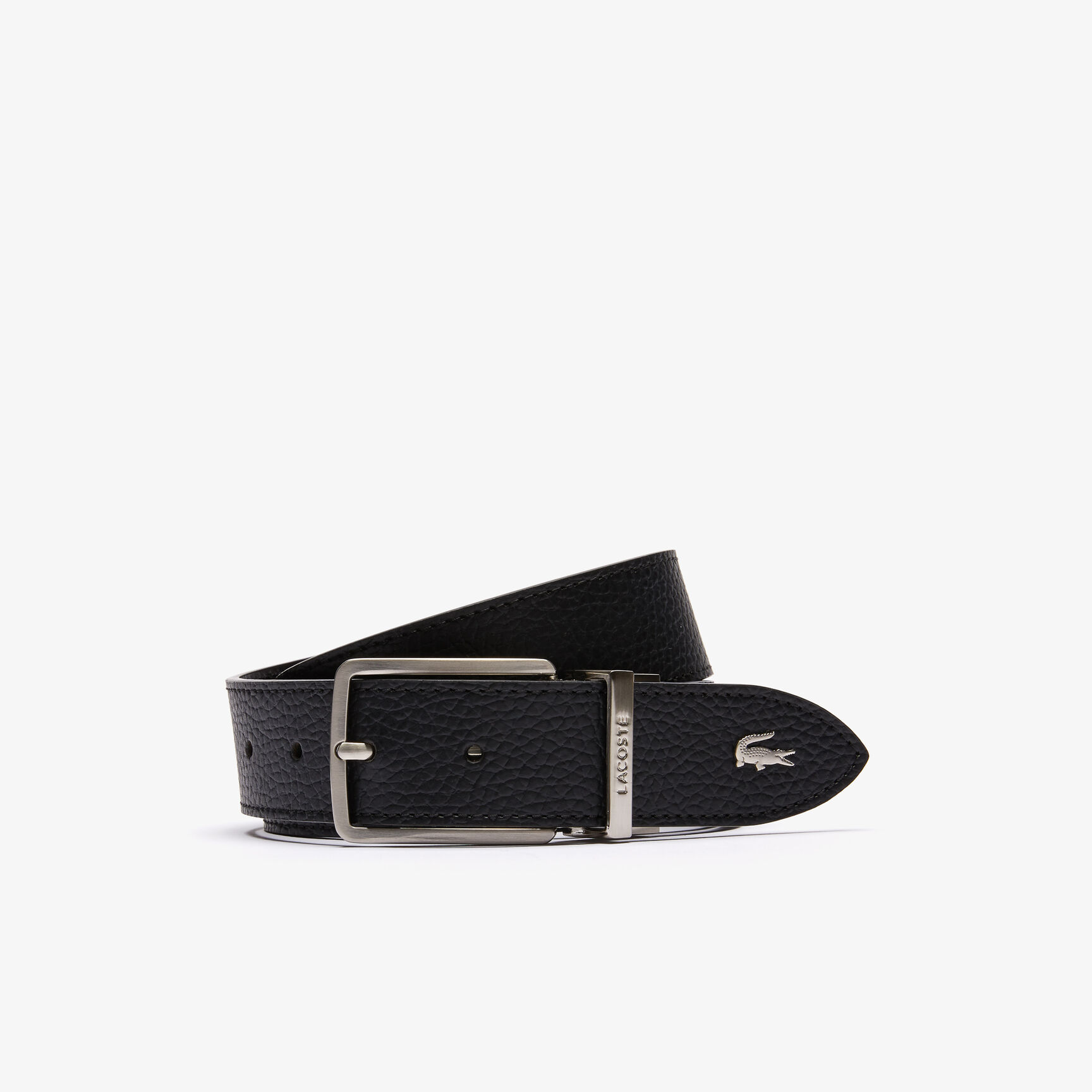 Men's Lacoste Engraved Buckle Grained Leather Belt