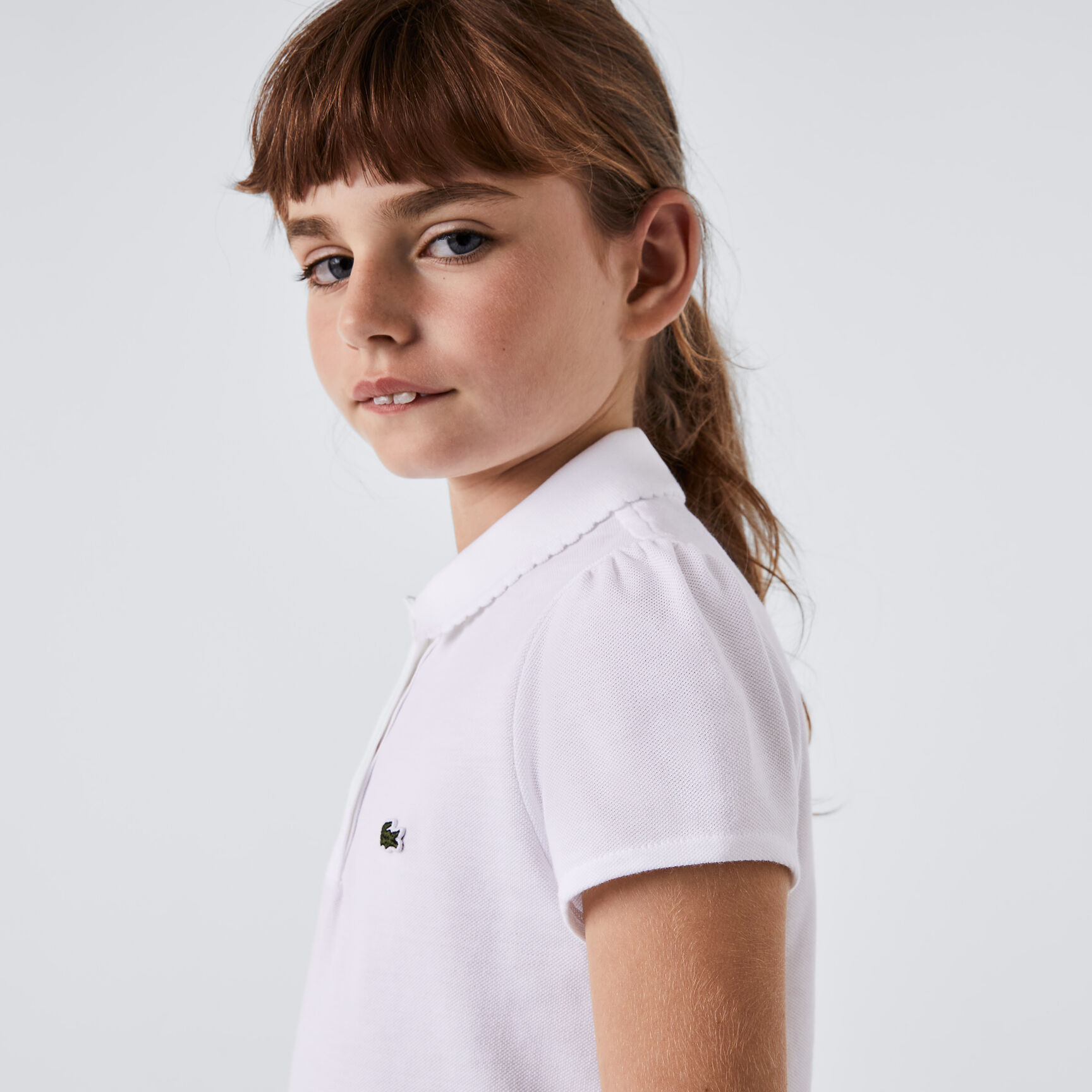 Scalloped Collar Mini Pique Polo Shirt