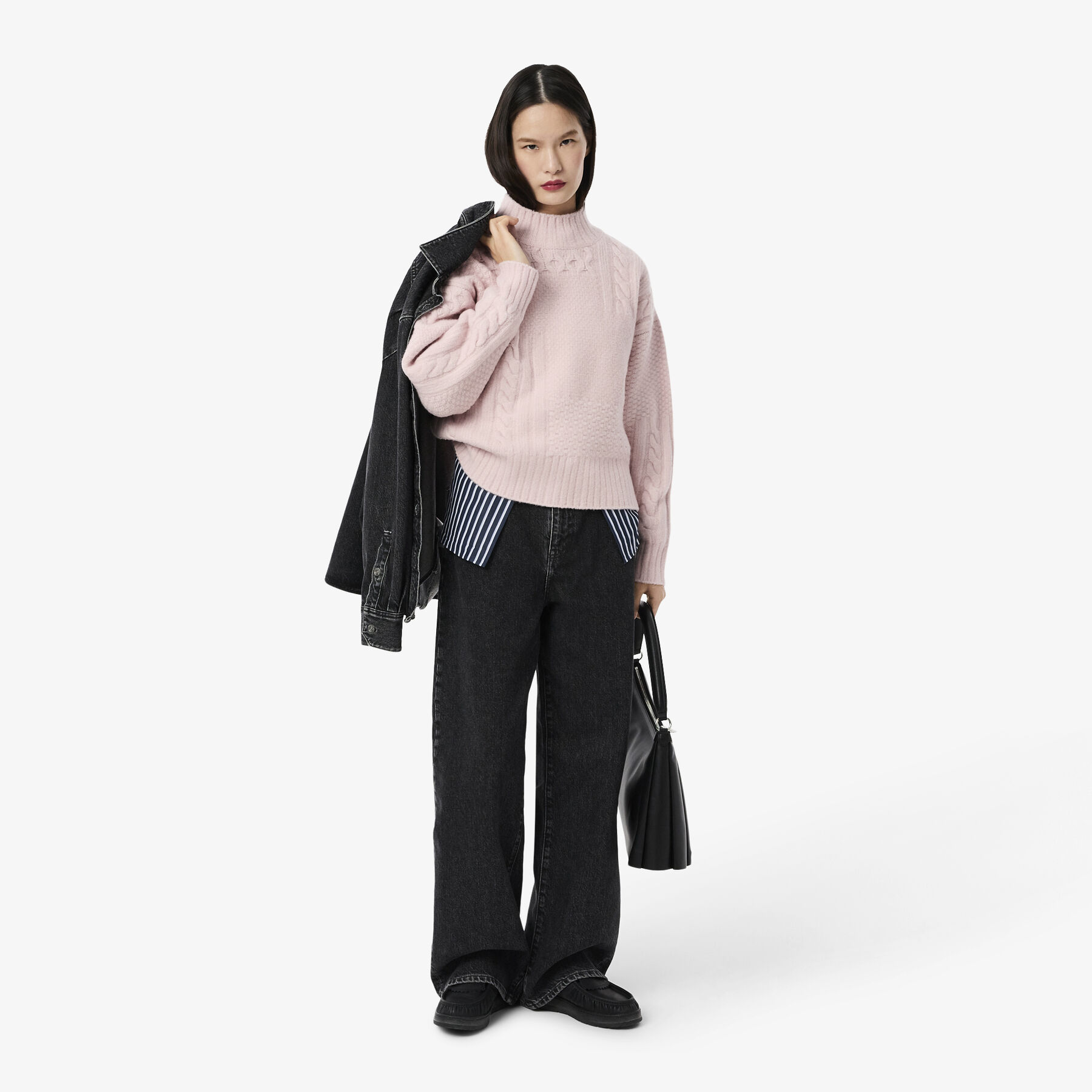 Patchwork Effect High Neck Wool Sweater Patchwork Effect High Neck Wool Sweater