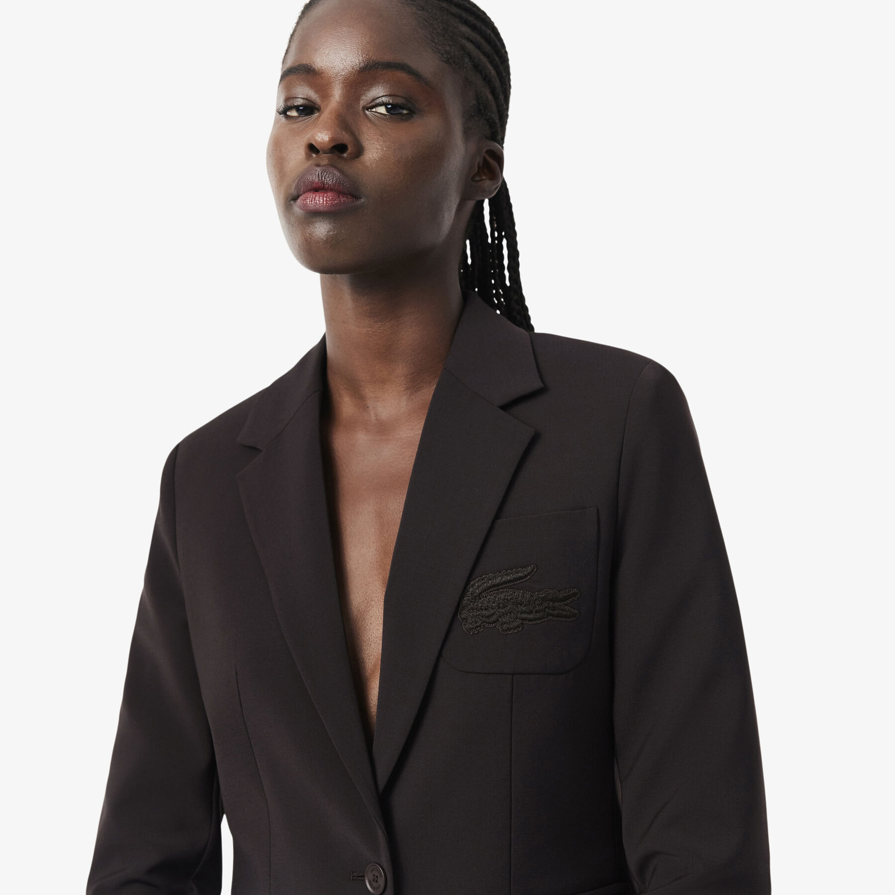 lacoste embroidered logo slim fit wool blazer