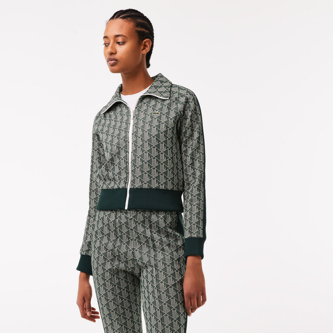 Women's Regular Fit Monogram Print Zip Sweatshirt