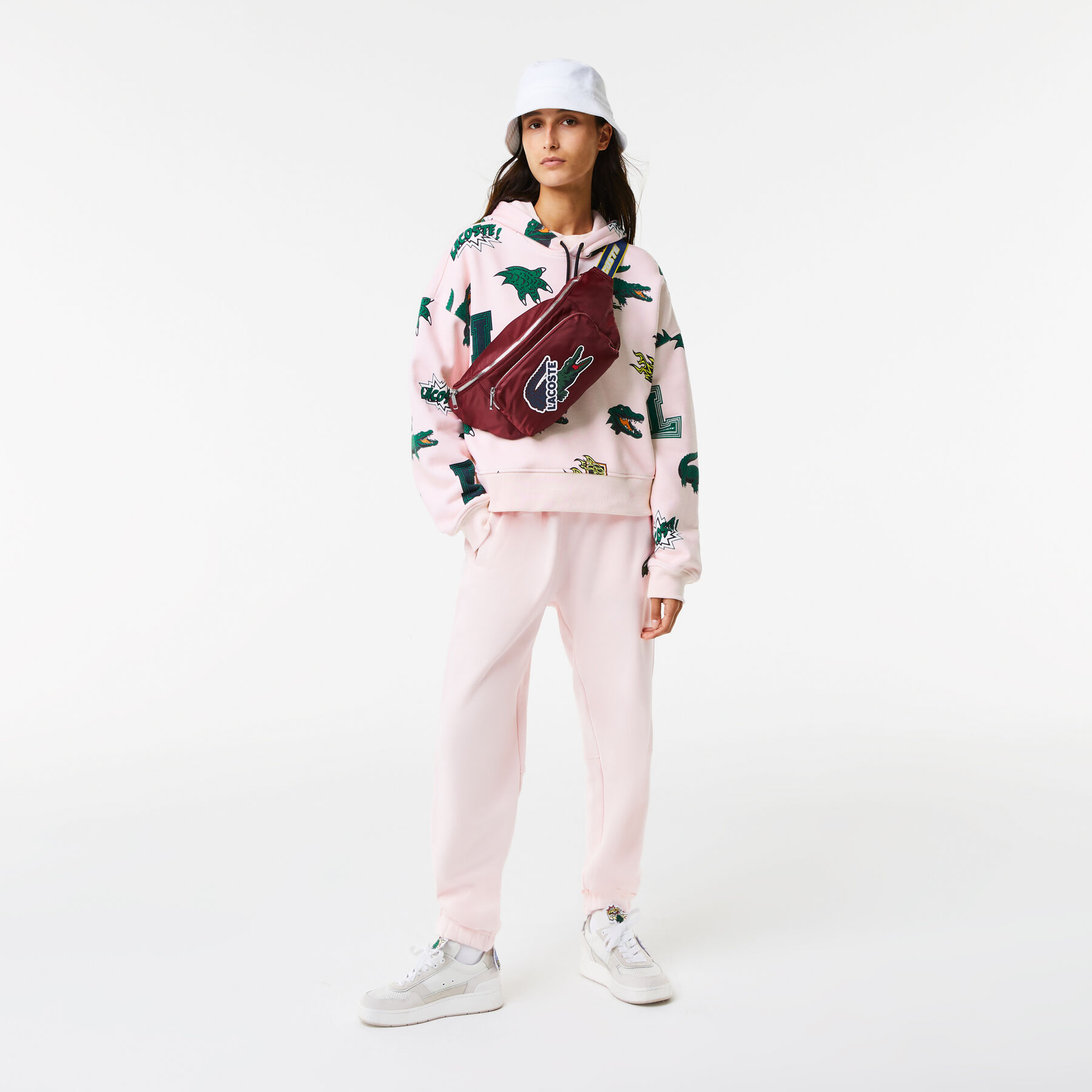 lacoste women s holiday oversized fit hooded fleece sweatshirt