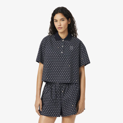 lacoste oversized tennis print polo