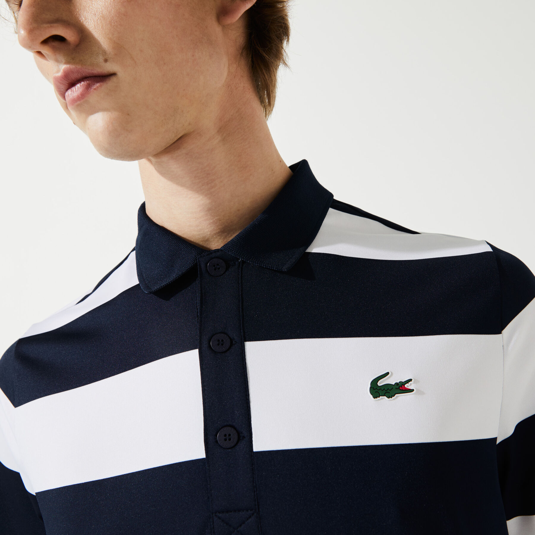 men s lacoste sport striped breathable stretch golf polo shirt