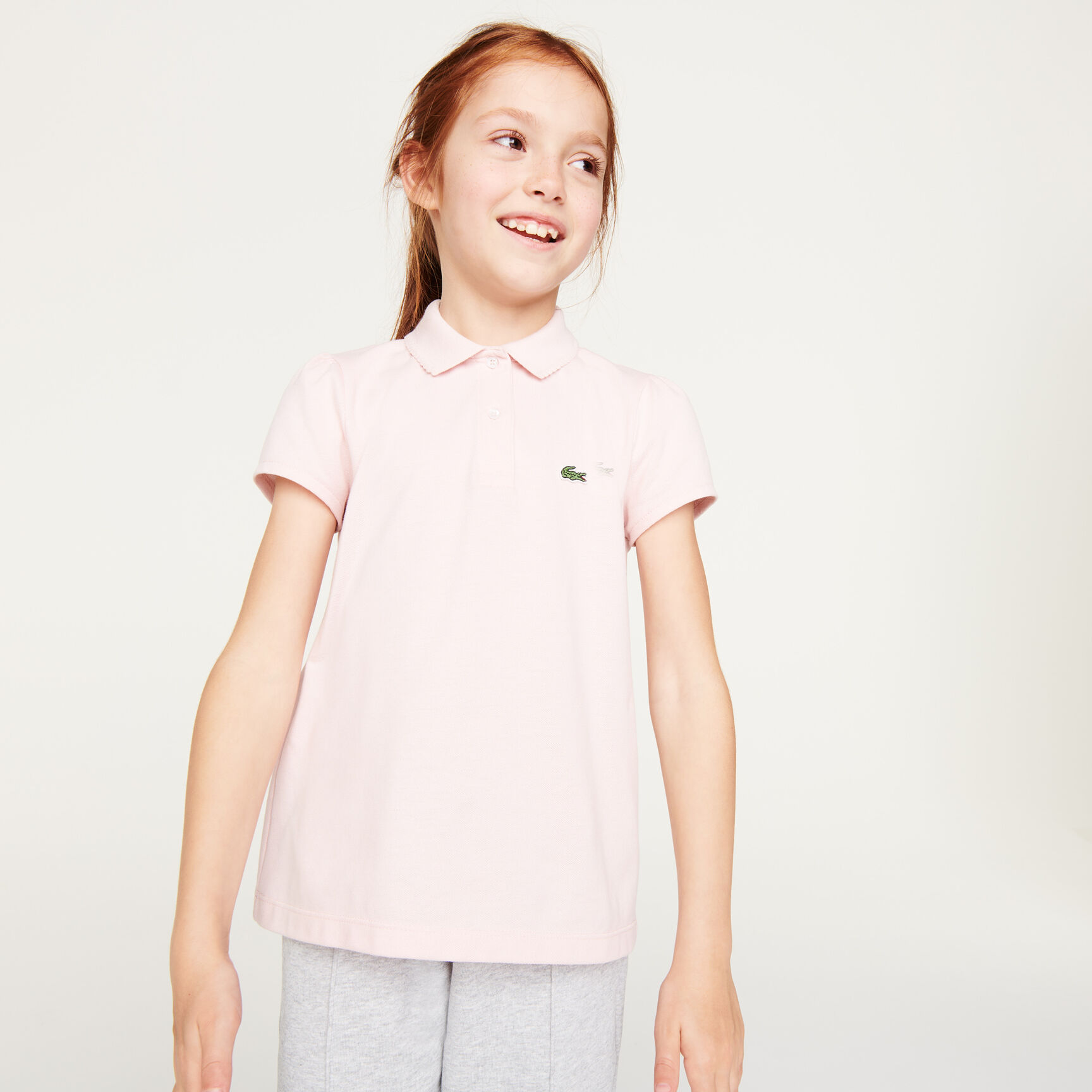 Scalloped Collar Mini Pique Polo Shirt