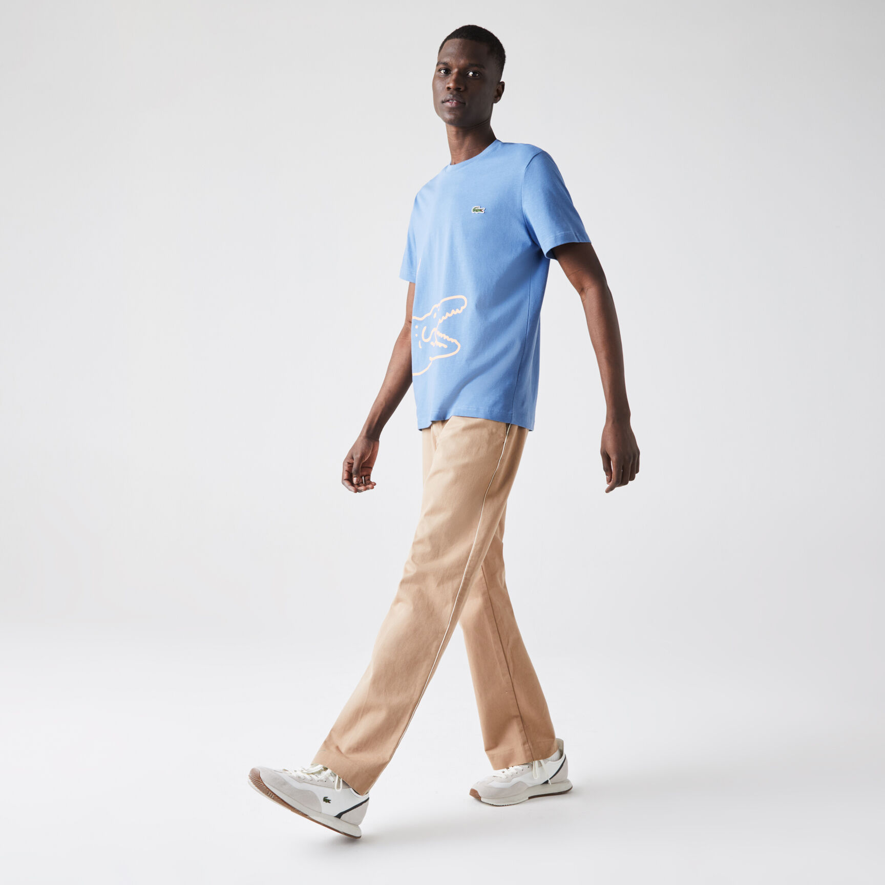 تي شيرت القطن العضوي للرجال بفتحة رقبة مستديرة وطباعة التمساح