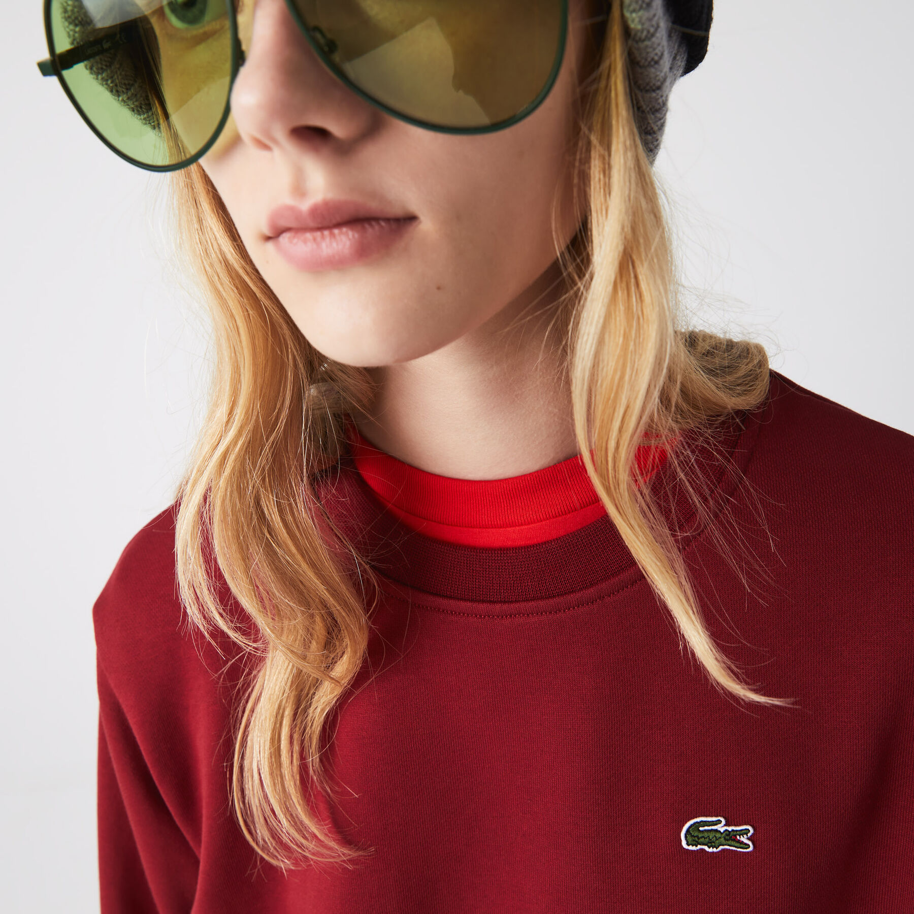 lacoste relaxed fit fleece crew neck sweatshirt