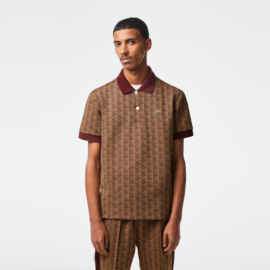 Men's Classic Fit Monogram Print Contrast Collar Polo Shirt