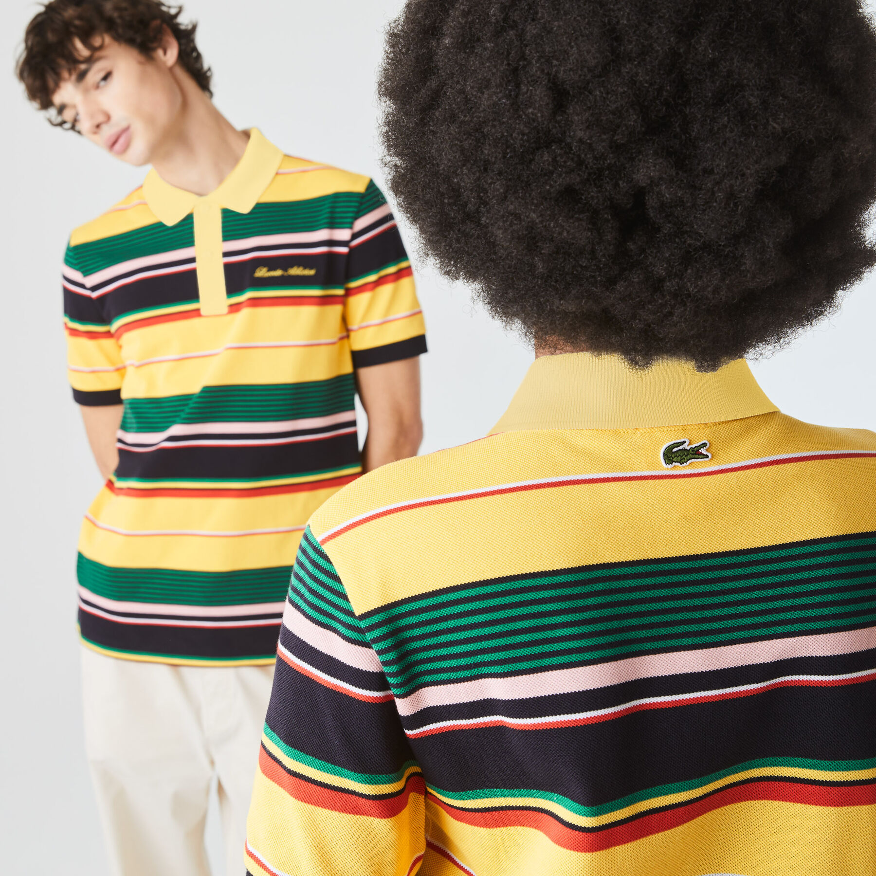 لاكوست قميص بولو مقلم مطرز من بيكيه القطن مجموعة lacoste live للجنسين