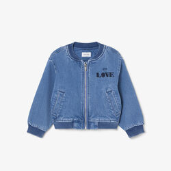 lacoste padded badge accent denim bomber jacket