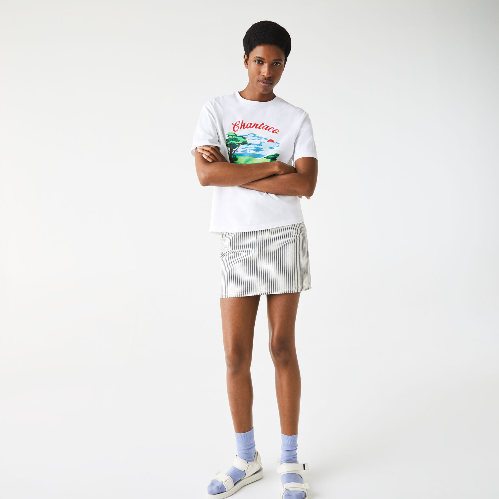 تي شيرت قطني للنساء بفتحة رقبة مستديرة وطباعة Chantaco تي شيرت قطني للنساء بفتحة رقبة مستديرة وطباعة Chantaco