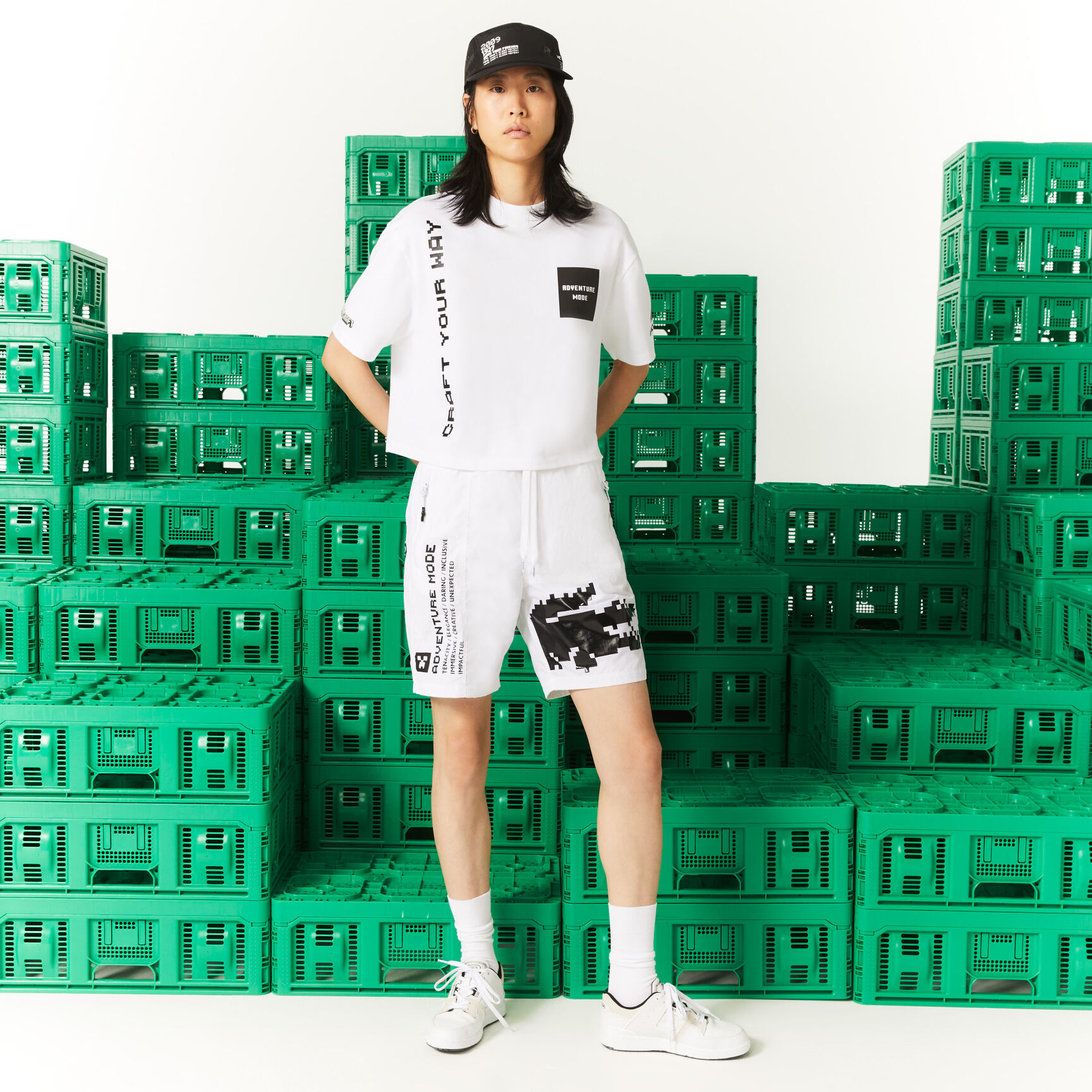 تيشيرت قطن عضوي قصير للنساء مجموعة Lacoste L!VE x Minecraft