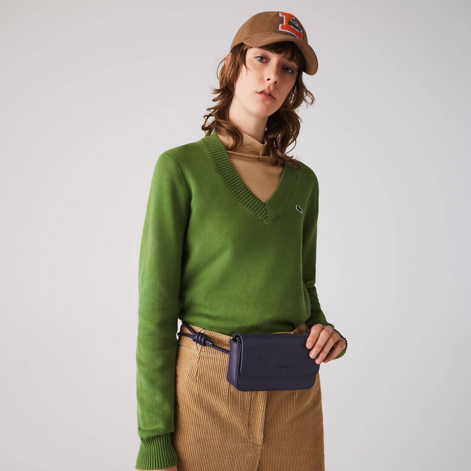 lacoste women s chantaco matte piqu  leather flap belt bag