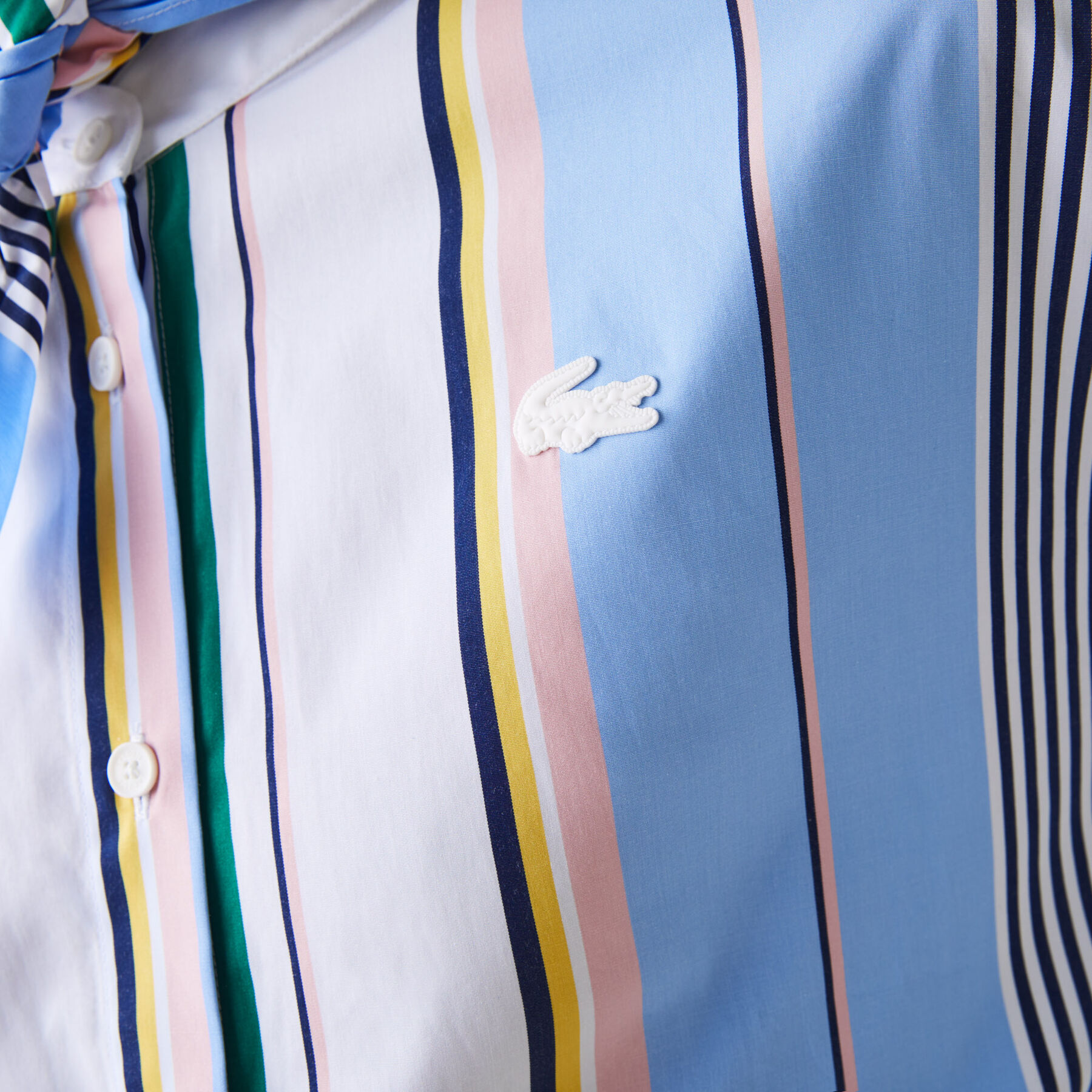 لاكوست قميص قطني مقلم للنساء قصة كلاسيكية مع ياقة وشاح مجموعة lacoste live
