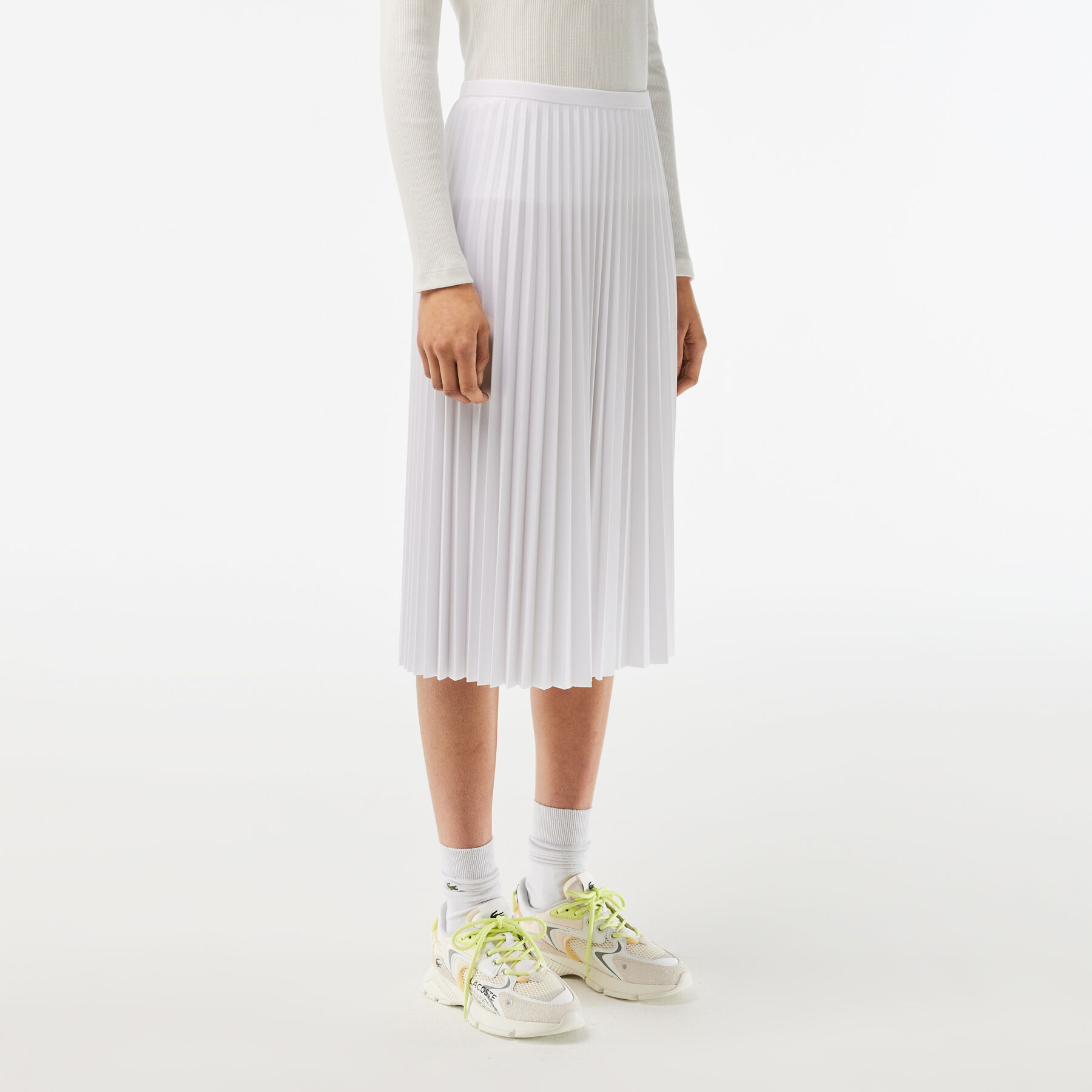 Elastic Waist Fluid Pleated Skirt lacoste elastic waist fluid pleated skirt