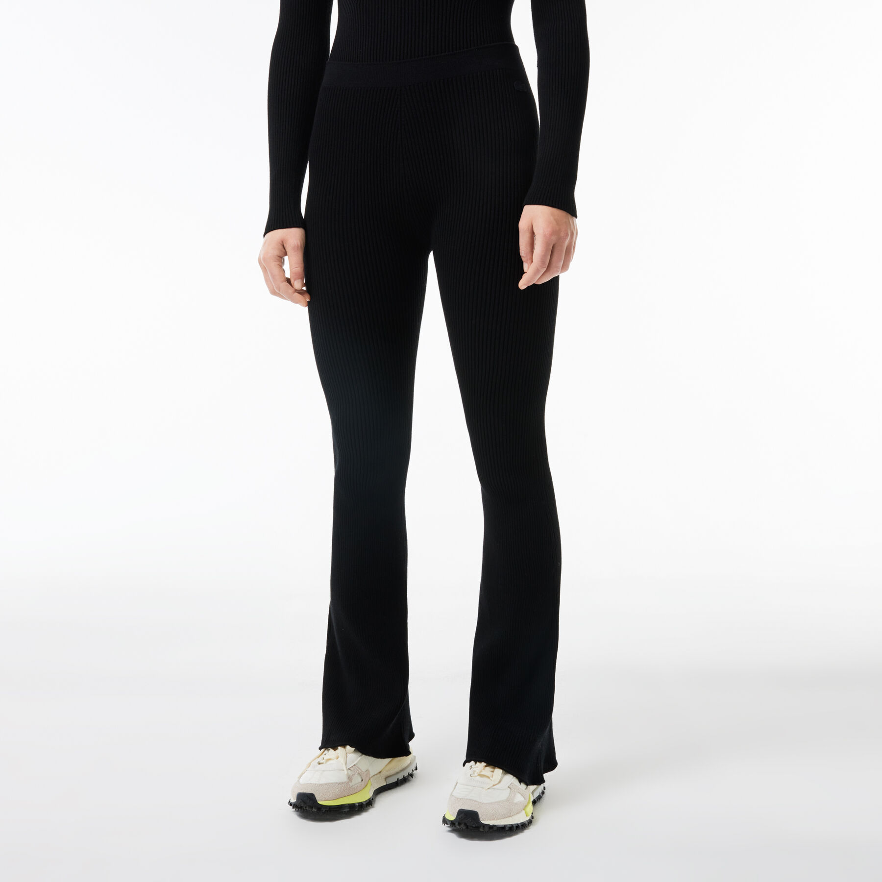 lacoste seamless ribbed knit flared leggings