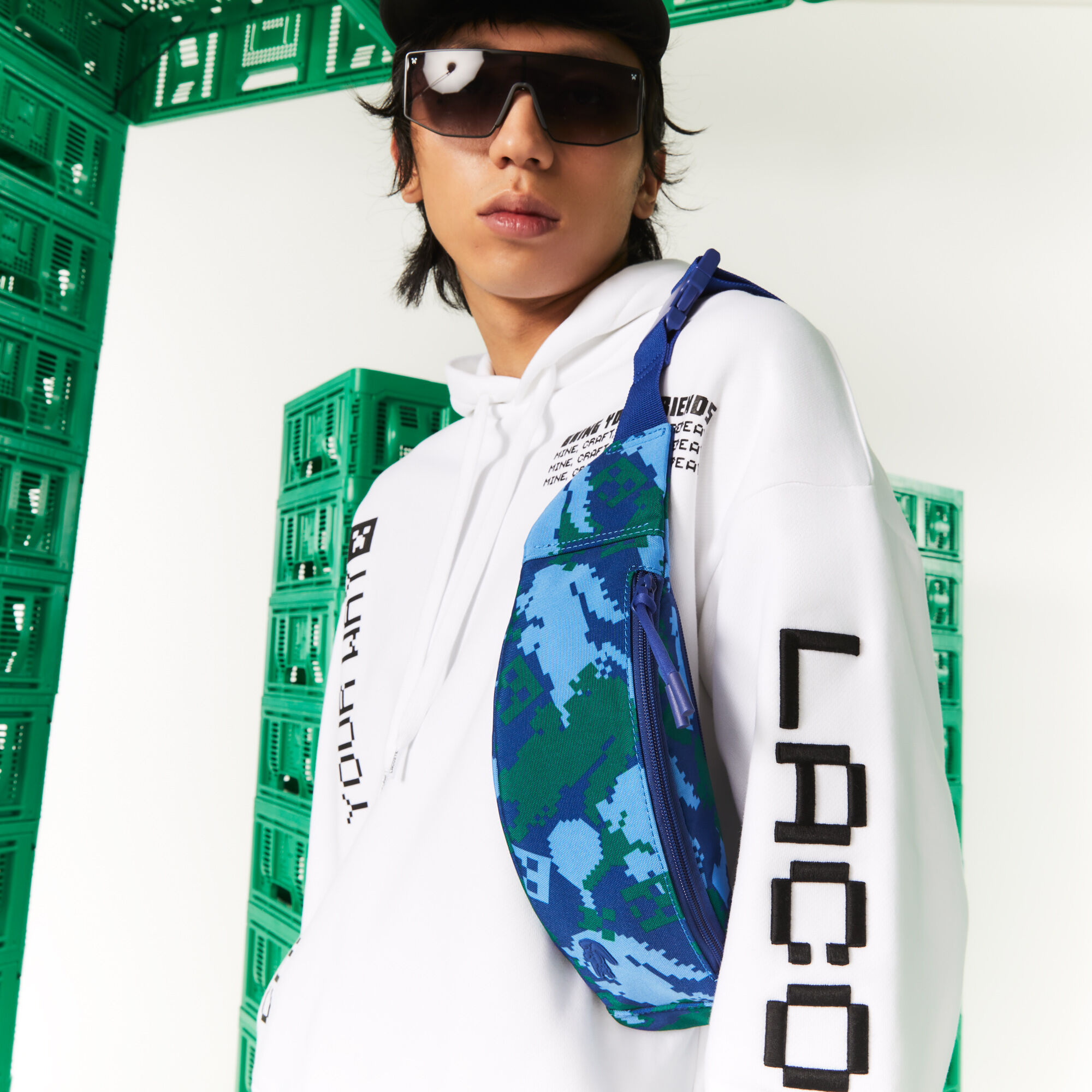 Unisex Lacoste x Minecraft Print Canvas Waist Bag, Multi Color