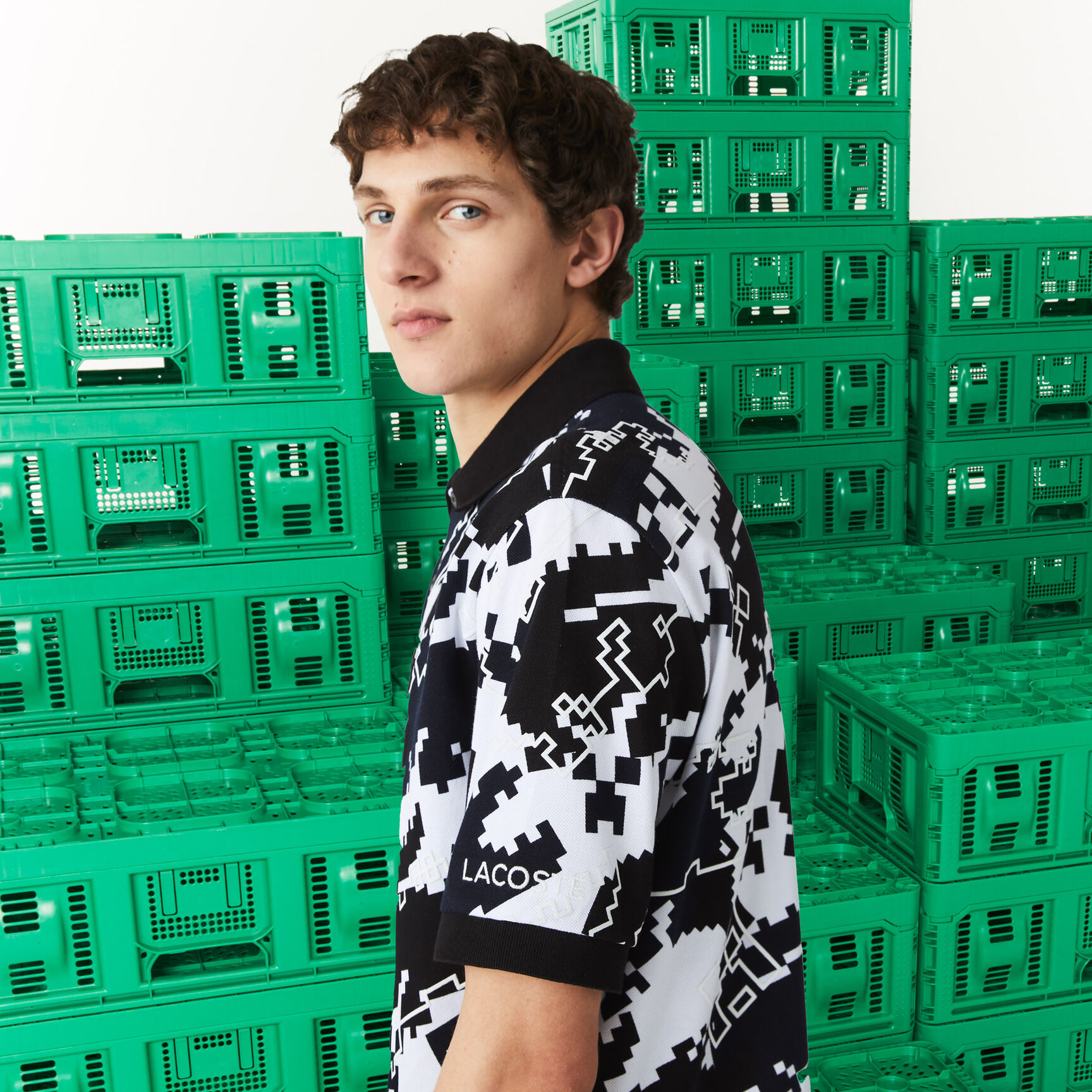 Men's Lacoste x Minecraft Print Organic Cotton Polo Shirt Men's Lacoste x Minecraft Print Organic Cotton Polo Shirt