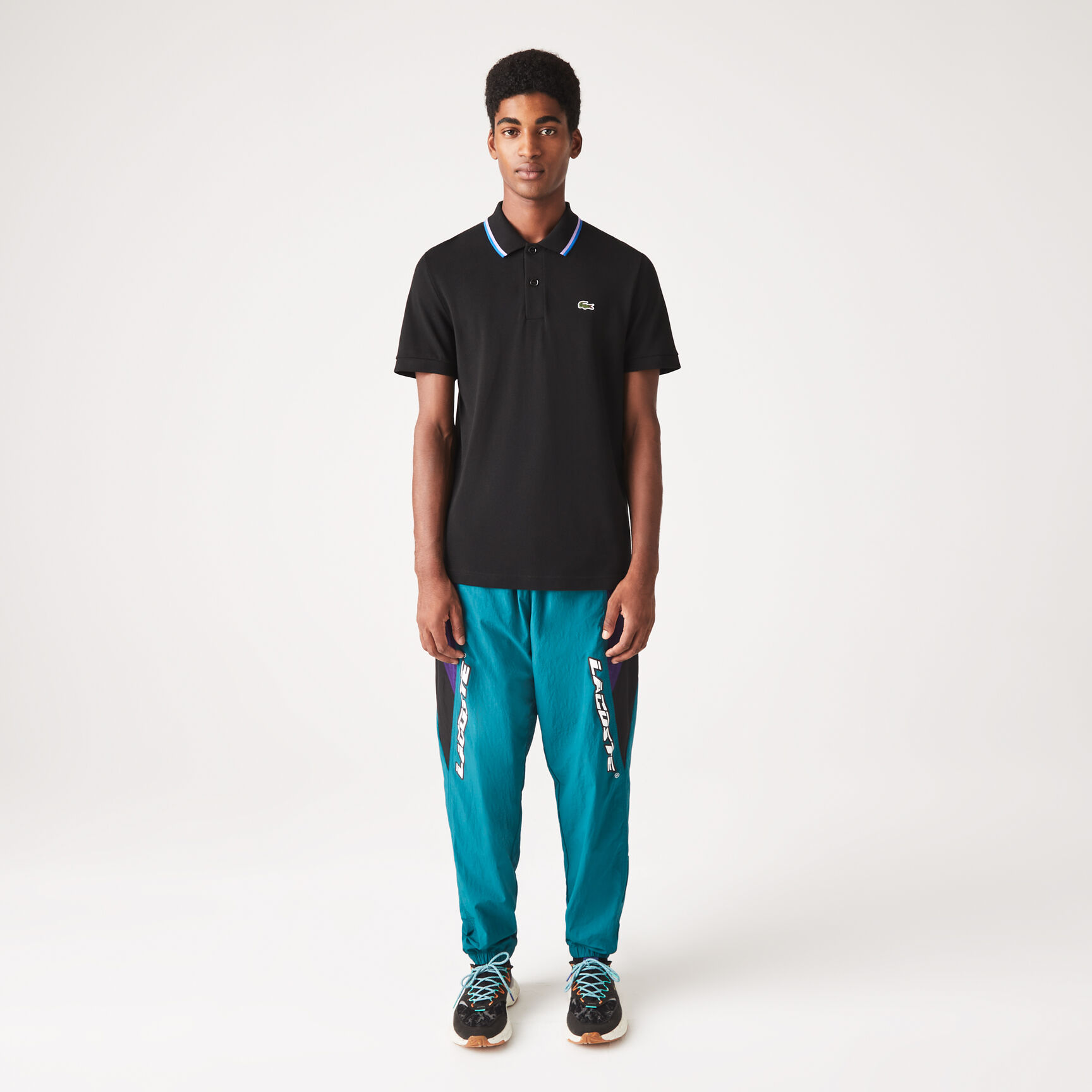 Men's Lacoste Regular Fit Striped Collar Cotton Petit Piqué Polo Men's Lacoste Regular Fit Striped Collar Cotton Petit Piqué Polo