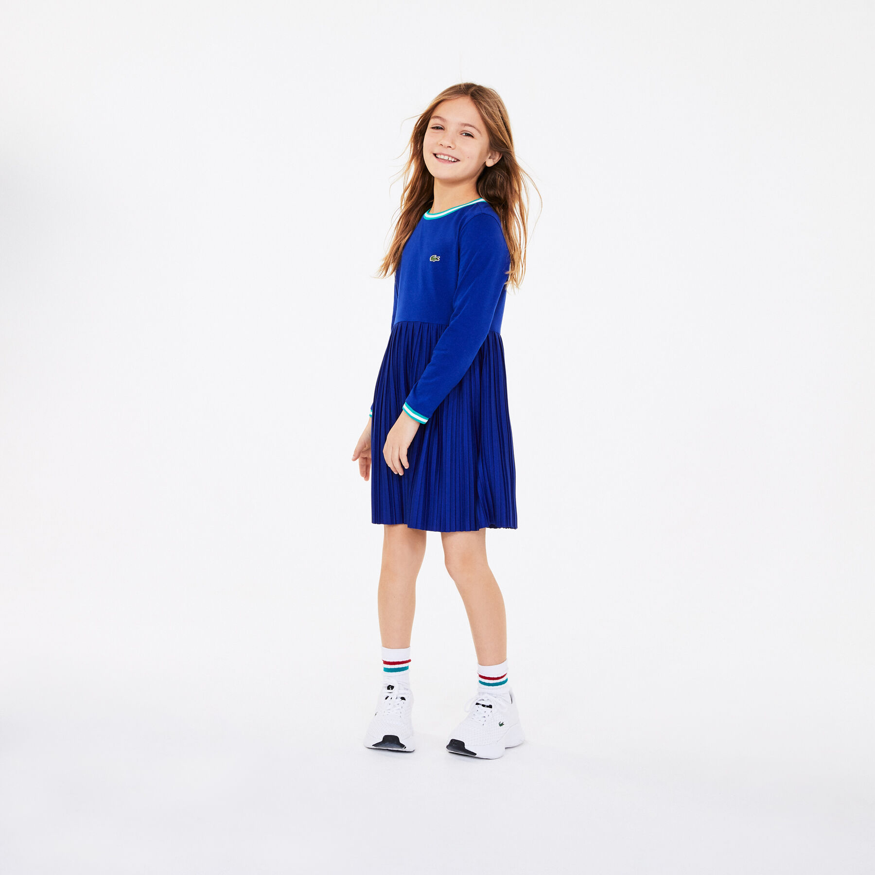 Girls' Crew Neck Pleated Cotton Dress lacoste girls crew neck pleated cotton dress