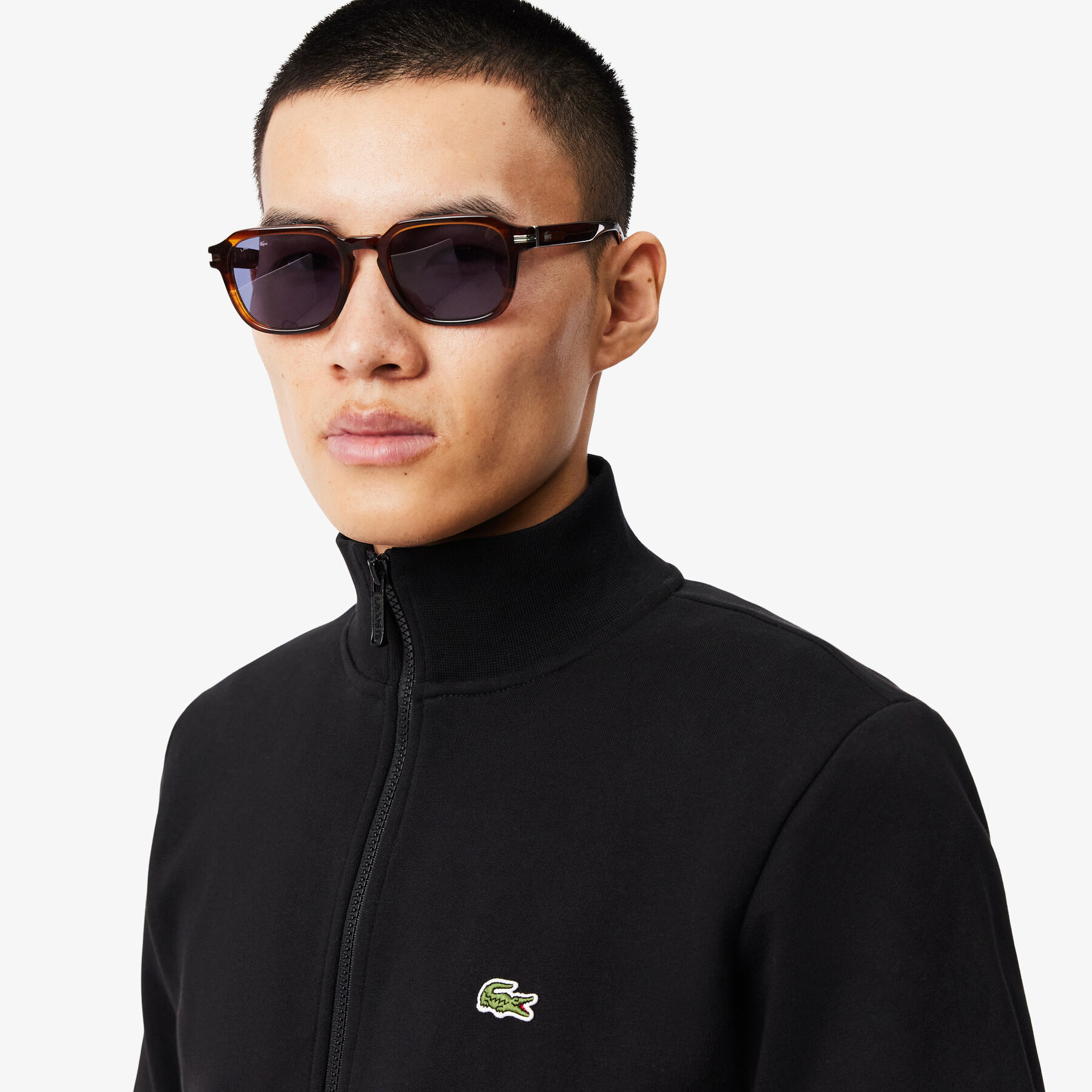 lacoste zip up high neck fleece sweatshirt