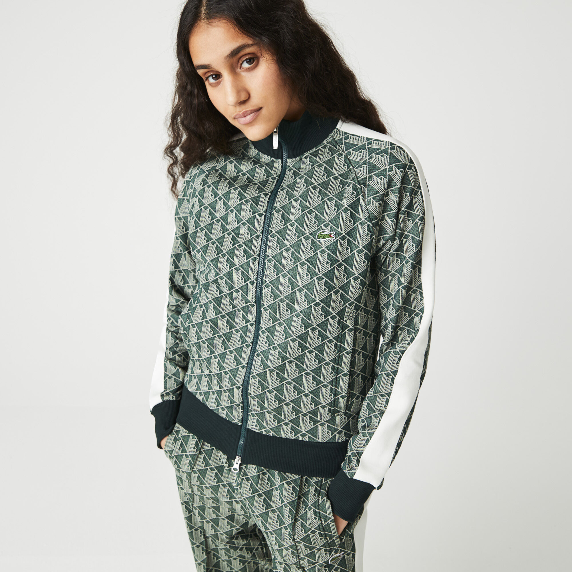 Unisex Lacoste L!VE Monogram Patterned Jacquard Zip Jacket, Multi