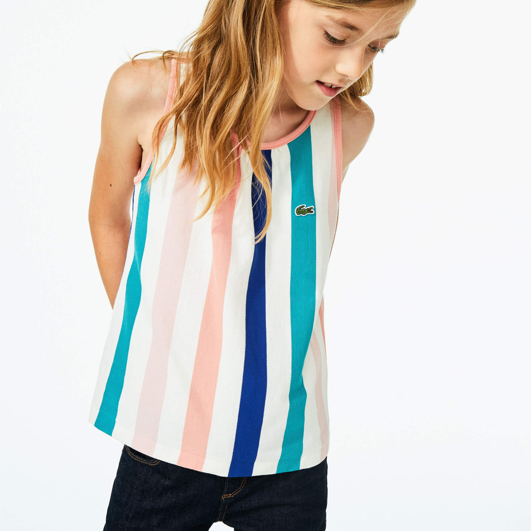 Girls' Striped Cotton Piqué Tank Top lacoste girls striped cotton piqu tank top