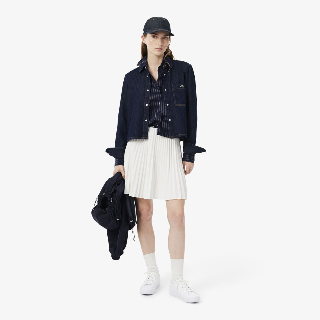 lacoste cotton denim tie accent cap