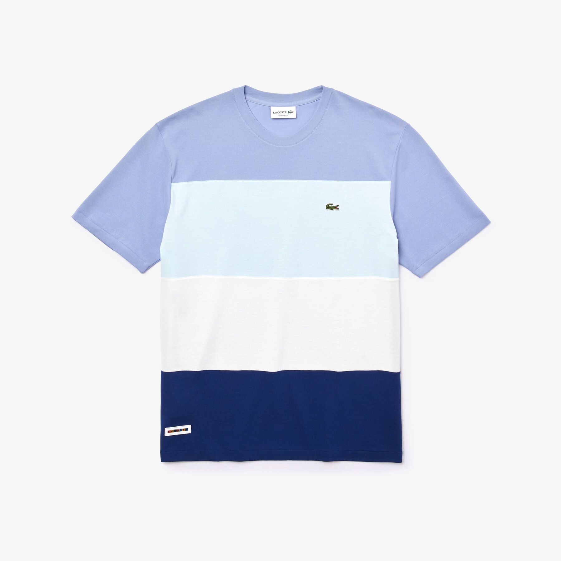 lacoste men s colourblock striped cotton piqu  crew neck t shirt