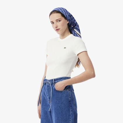 تي شيرت قطني مضلع بقصة ضيقة