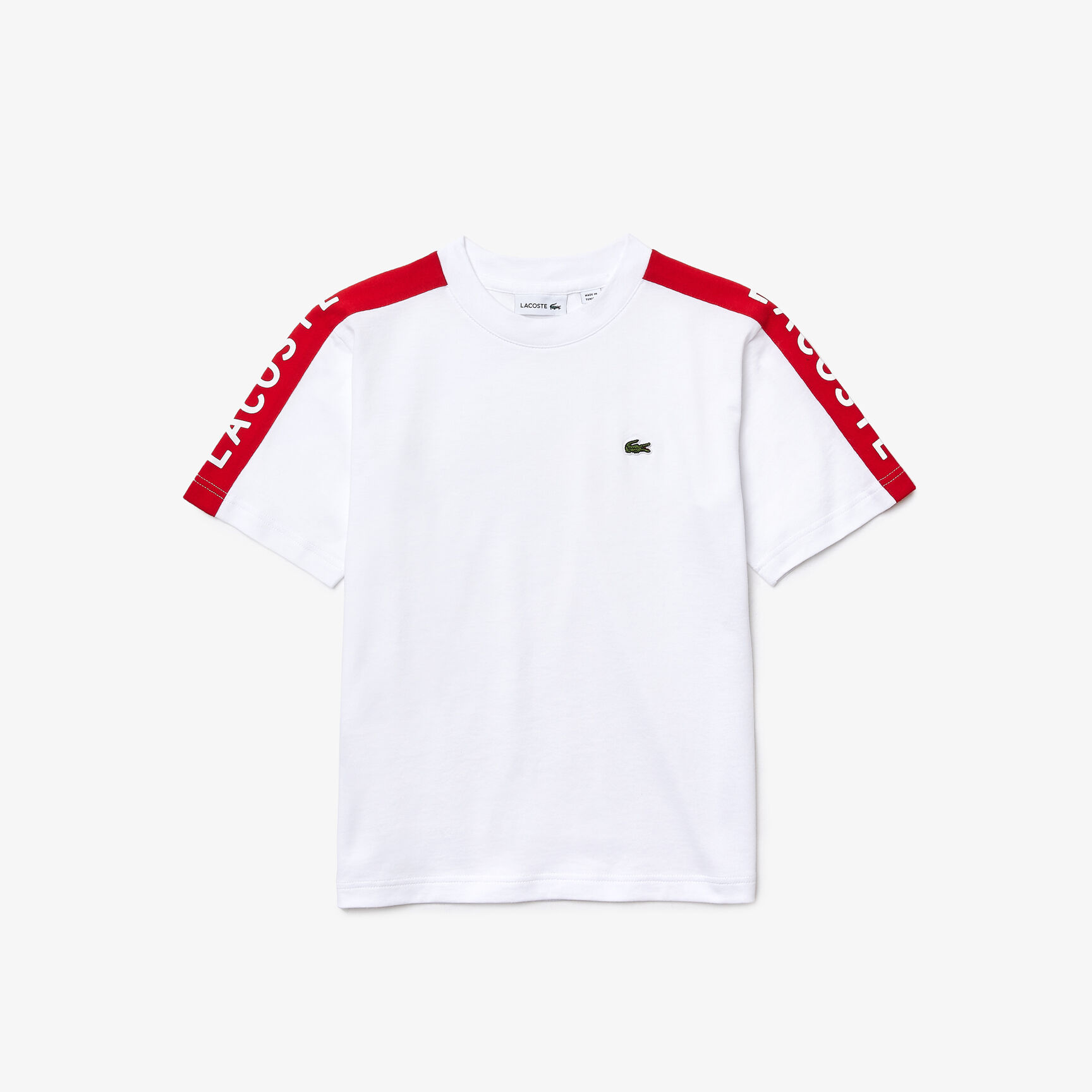 تيشيرت قطن بأشرطة شعار الماركة وفتحة رقبة مستديرة للأولاد تيشيرت قطن بأشرطة شعار الماركة وفتحة رقبة مستديرة للأولاد