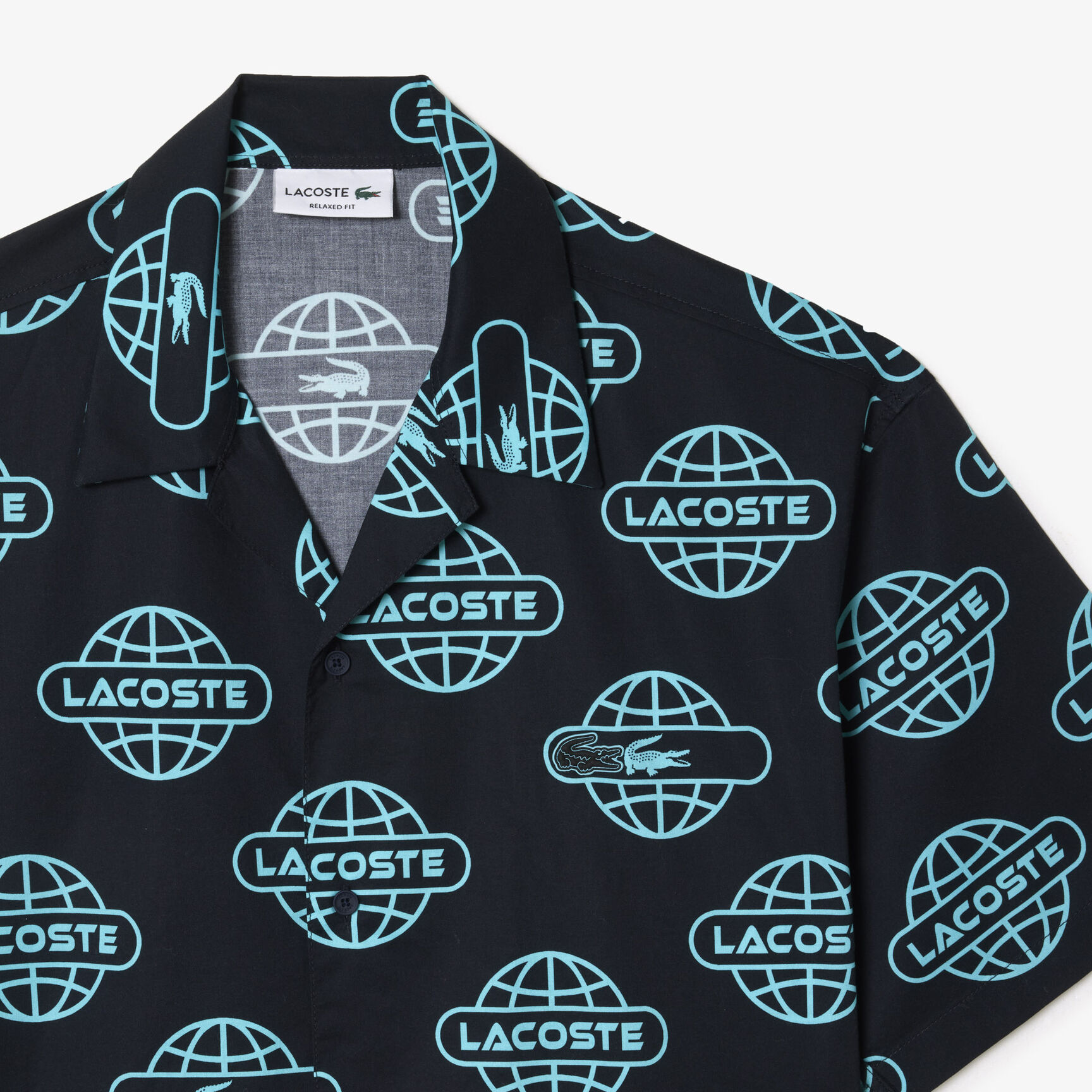 Globe Print Lacoste Cotton Twill Shirt