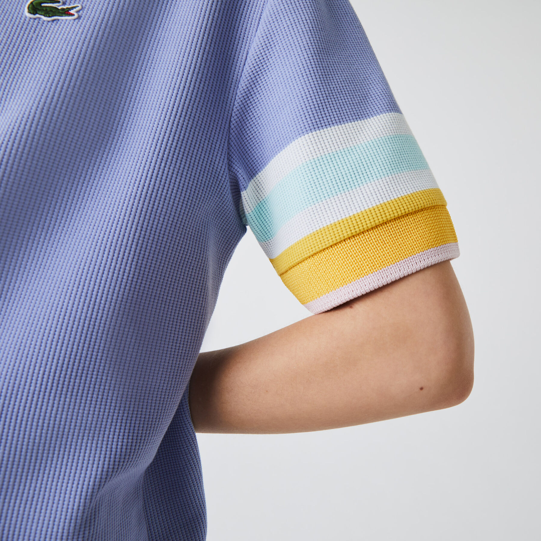 women s lacoste striped sleeve textured cotton polo shirt
