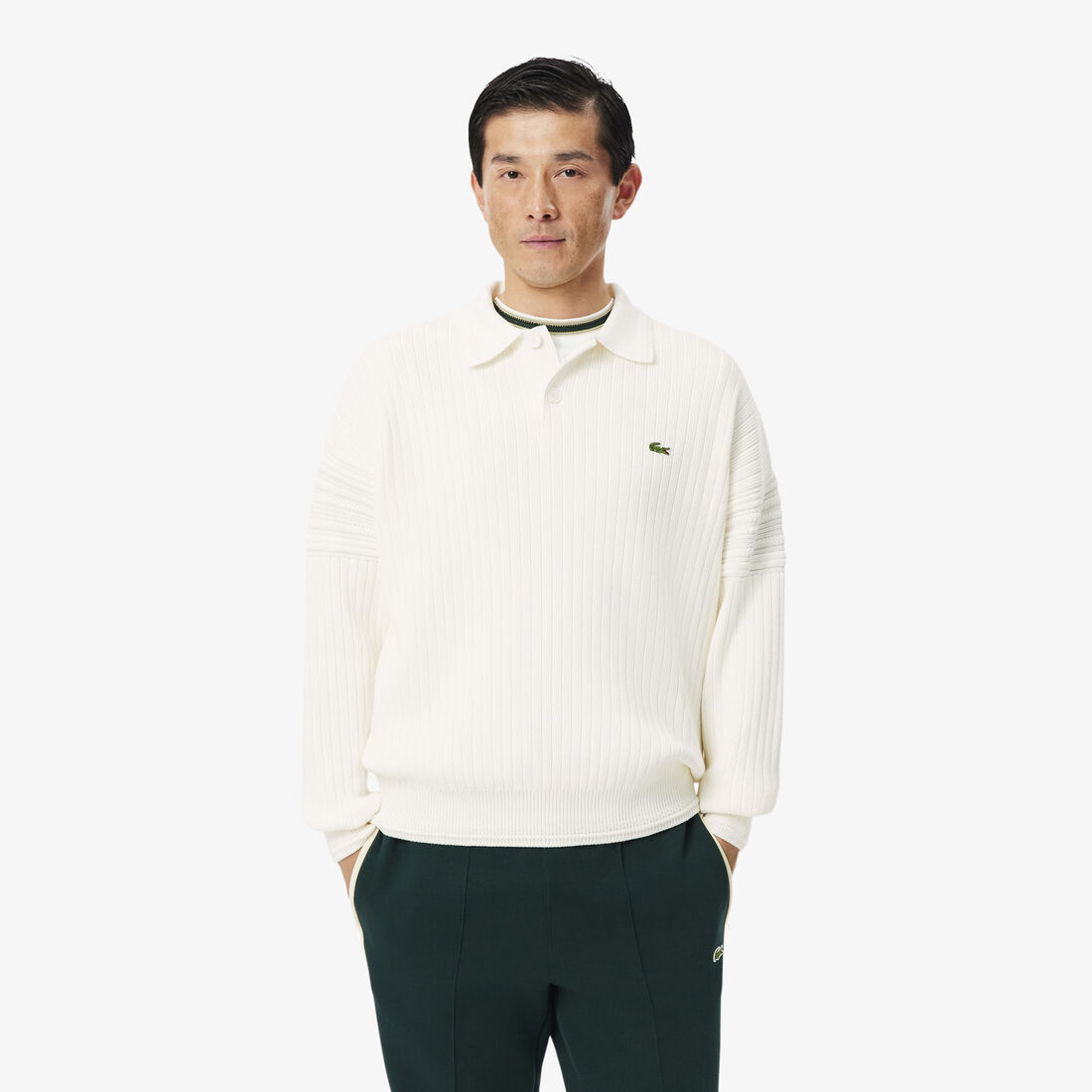 lacoste french made cotton polo collar sweater