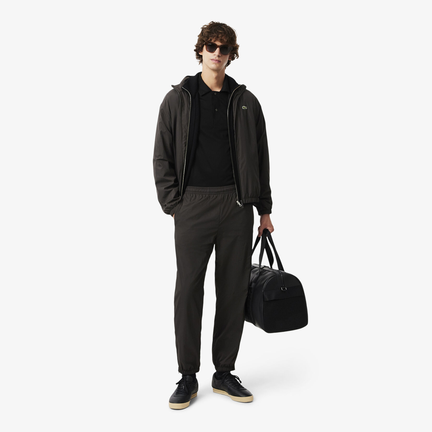 lacoste paris classic fit open neck embroidered polo shirt