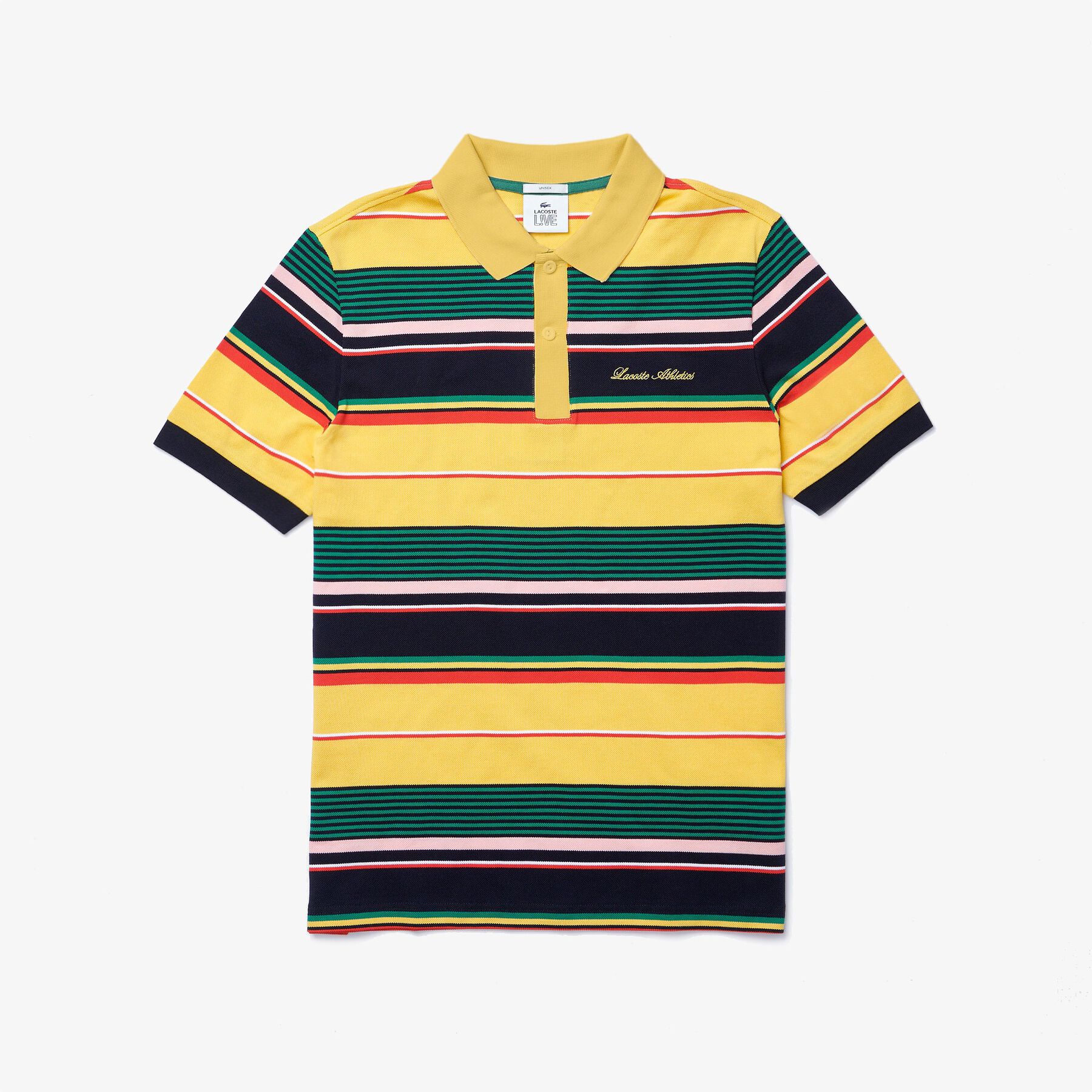 لاكوست قميص بولو مقلم مطرز من بيكيه القطن مجموعة lacoste live للجنسين