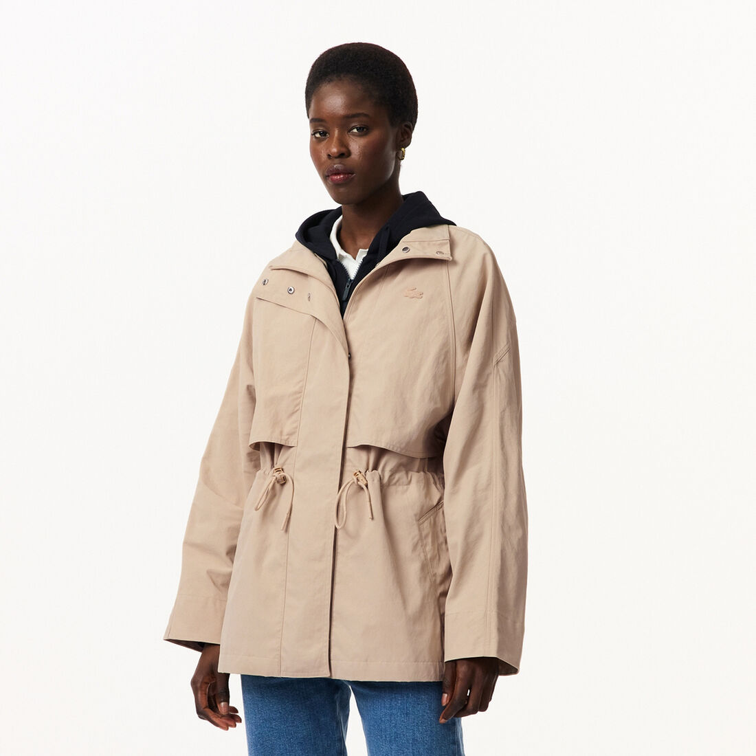 lacoste mid length water repellent oversized parka