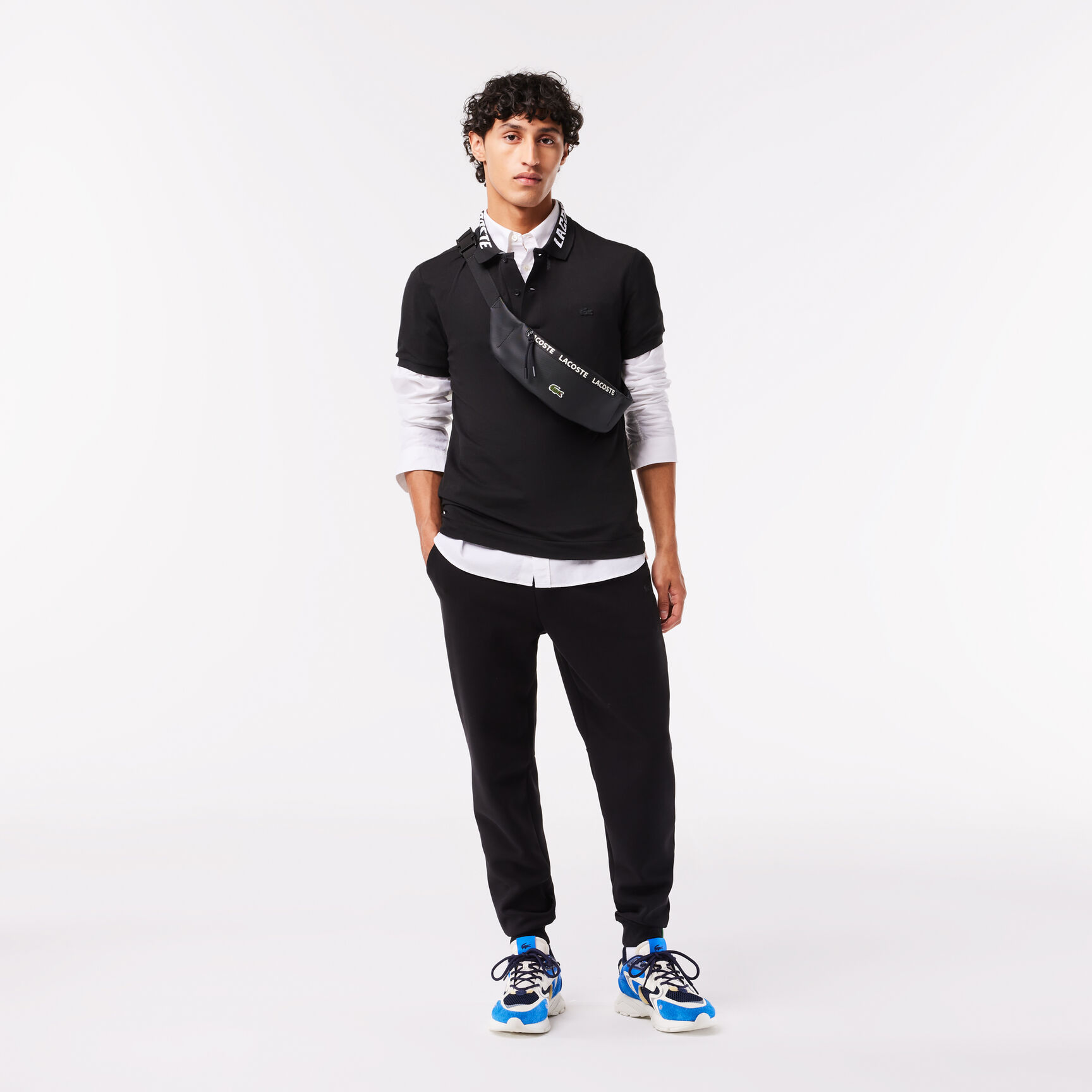 تيشيرت بولو لاكوست بيكيه مطاطي بقصة ضيقة وشعار الماركة للرجال