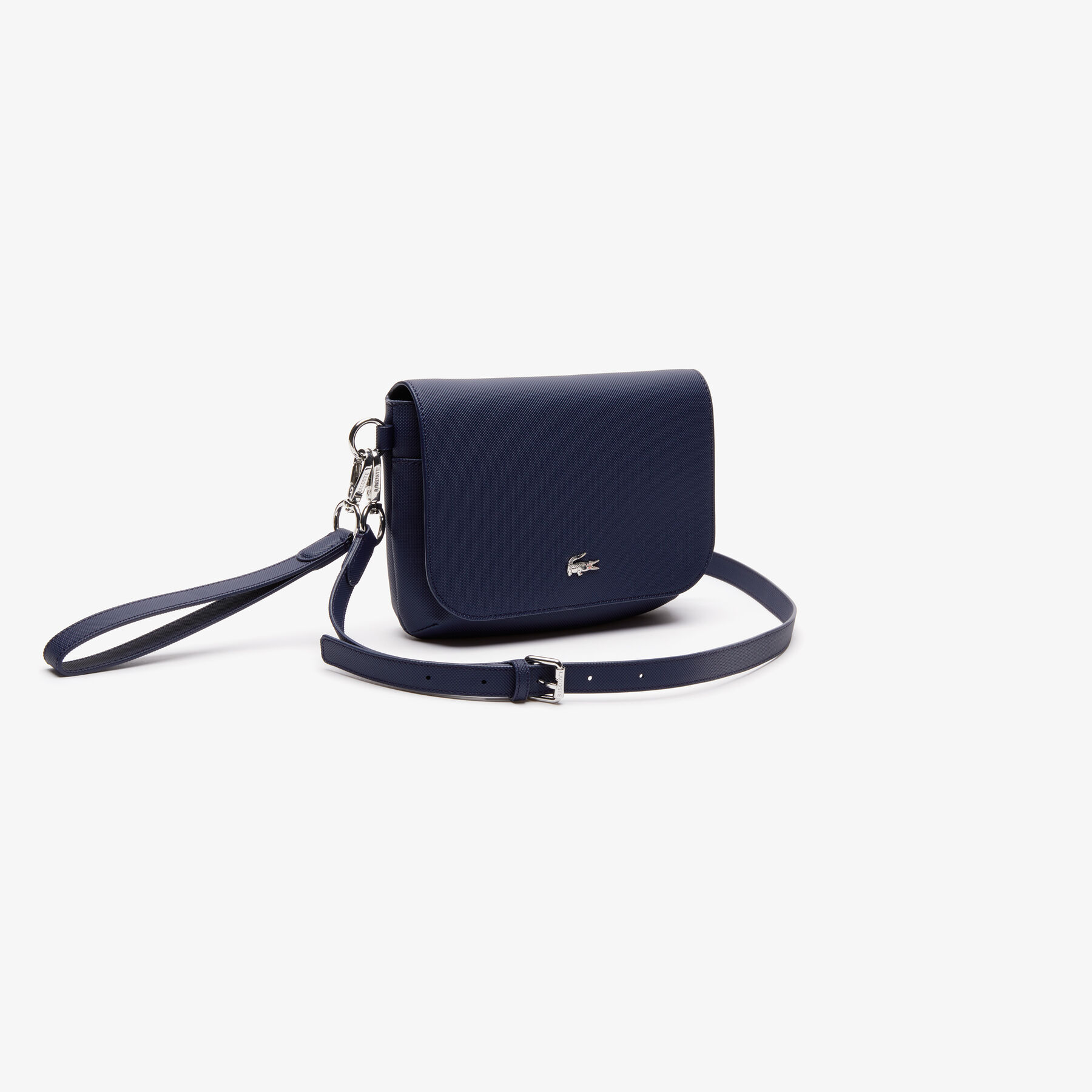 lacoste women s daily classic coated piqu  canvas flap shoulder bag