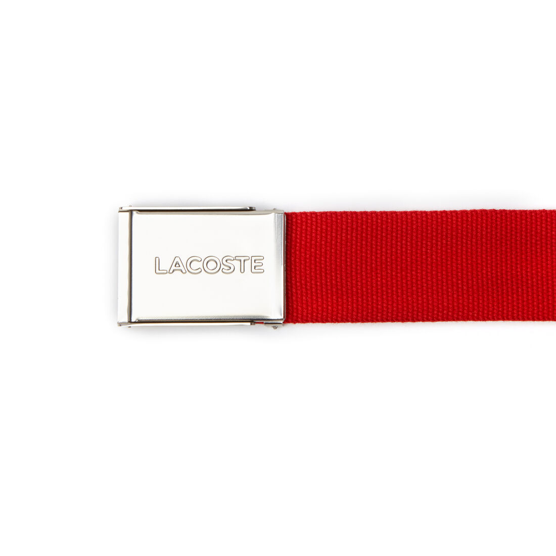 Men's Made in France Lacoste Engraved Buckle Woven Fabric Belt