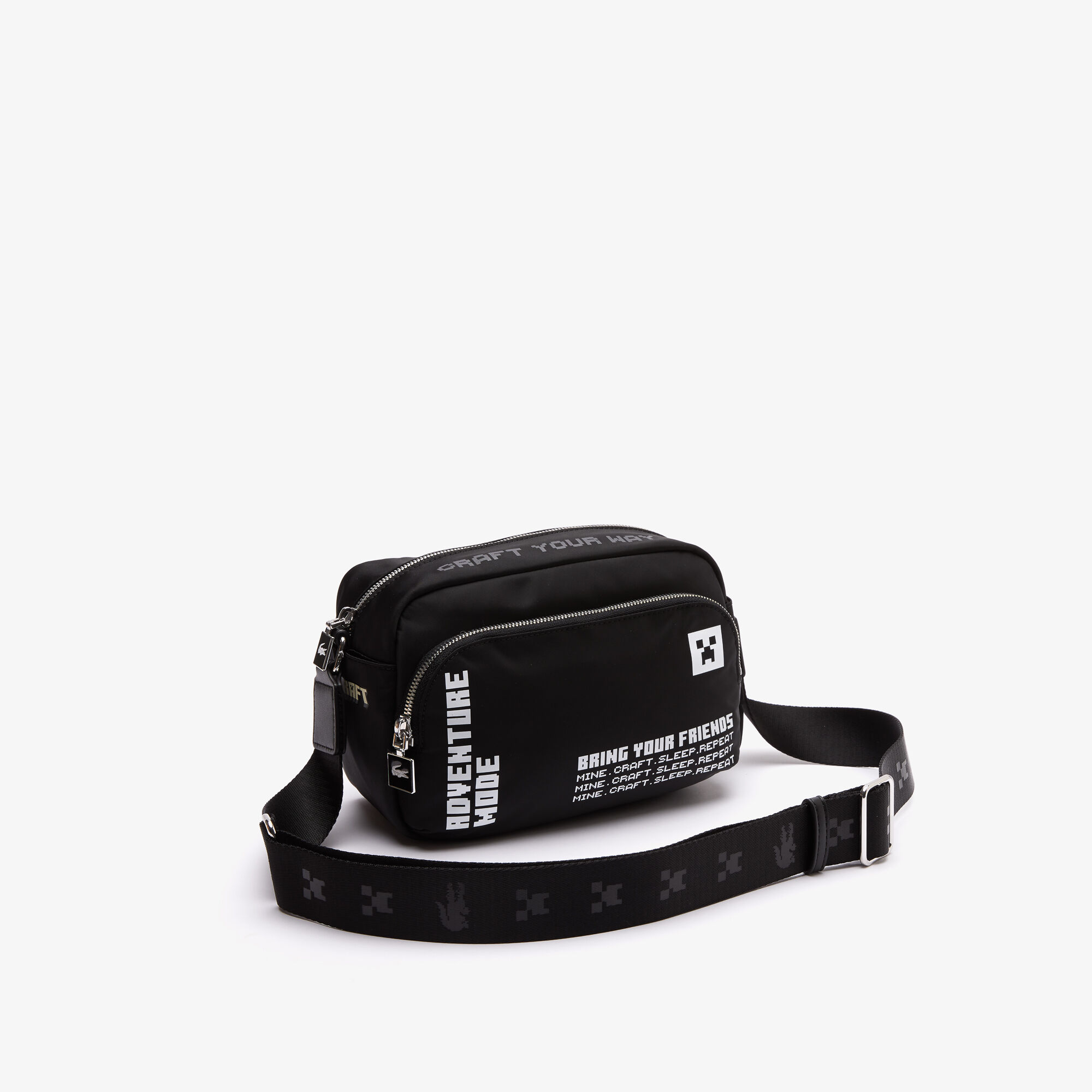 Unisex Lacoste x Minecraft Nylon Print Shoulder Bag, Black