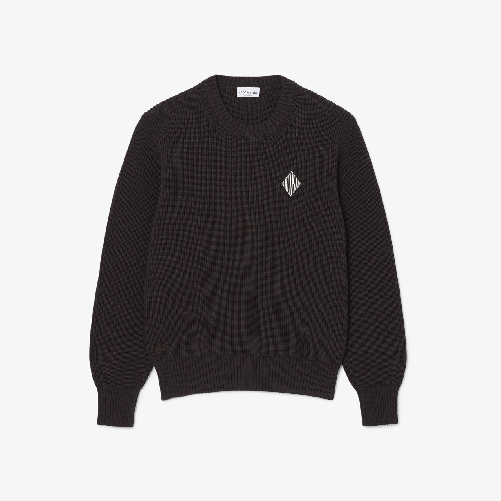 Pearl Rib Knit Badge Accent Sweater