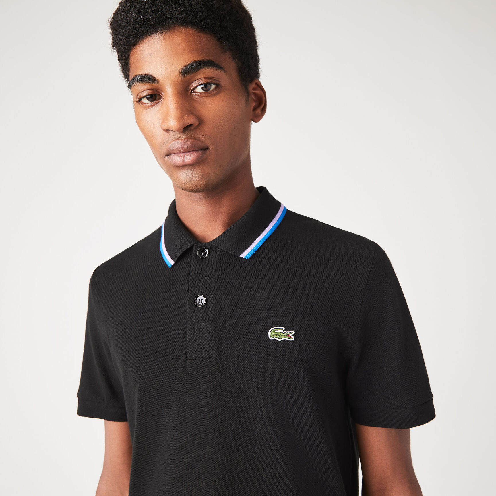 Men's Lacoste Regular Fit Striped Collar Cotton Petit Piqué Polo Men's Lacoste Regular Fit Striped Collar Cotton Petit Piqué Polo