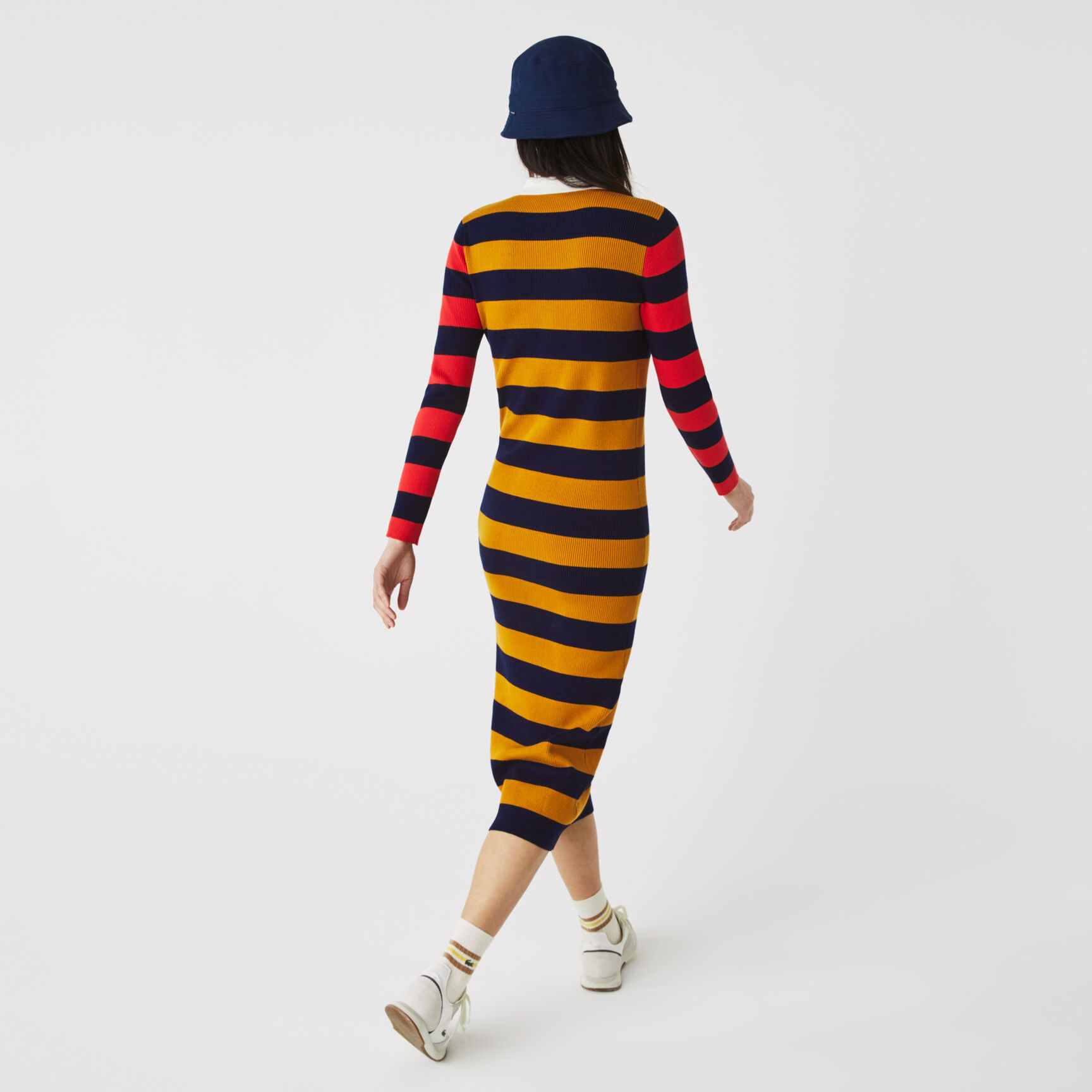 Women’s Fitted Striped Ribbed Mid-Length Polo Dress Women’s Fitted Striped Ribbed Mid-Length Polo Dress