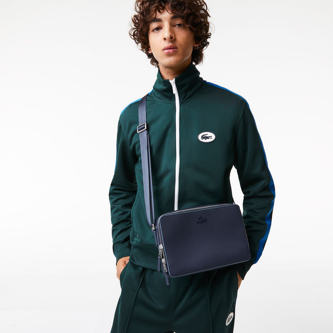 Unisex Chantaco Matte Stitched Leather Zippered Crossbody Bag