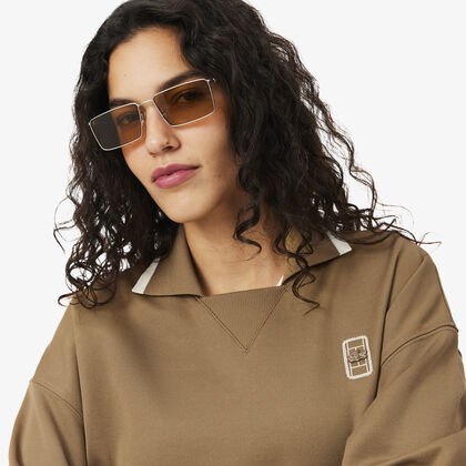 Oversized Polo Collar Pique Sweatshirt