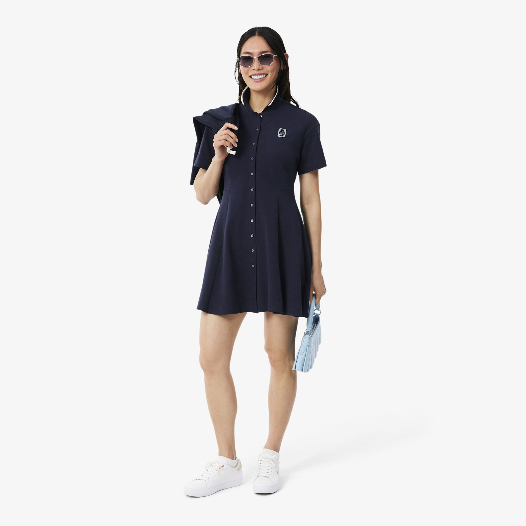 Flared Badge Accent Petit Pique Dress