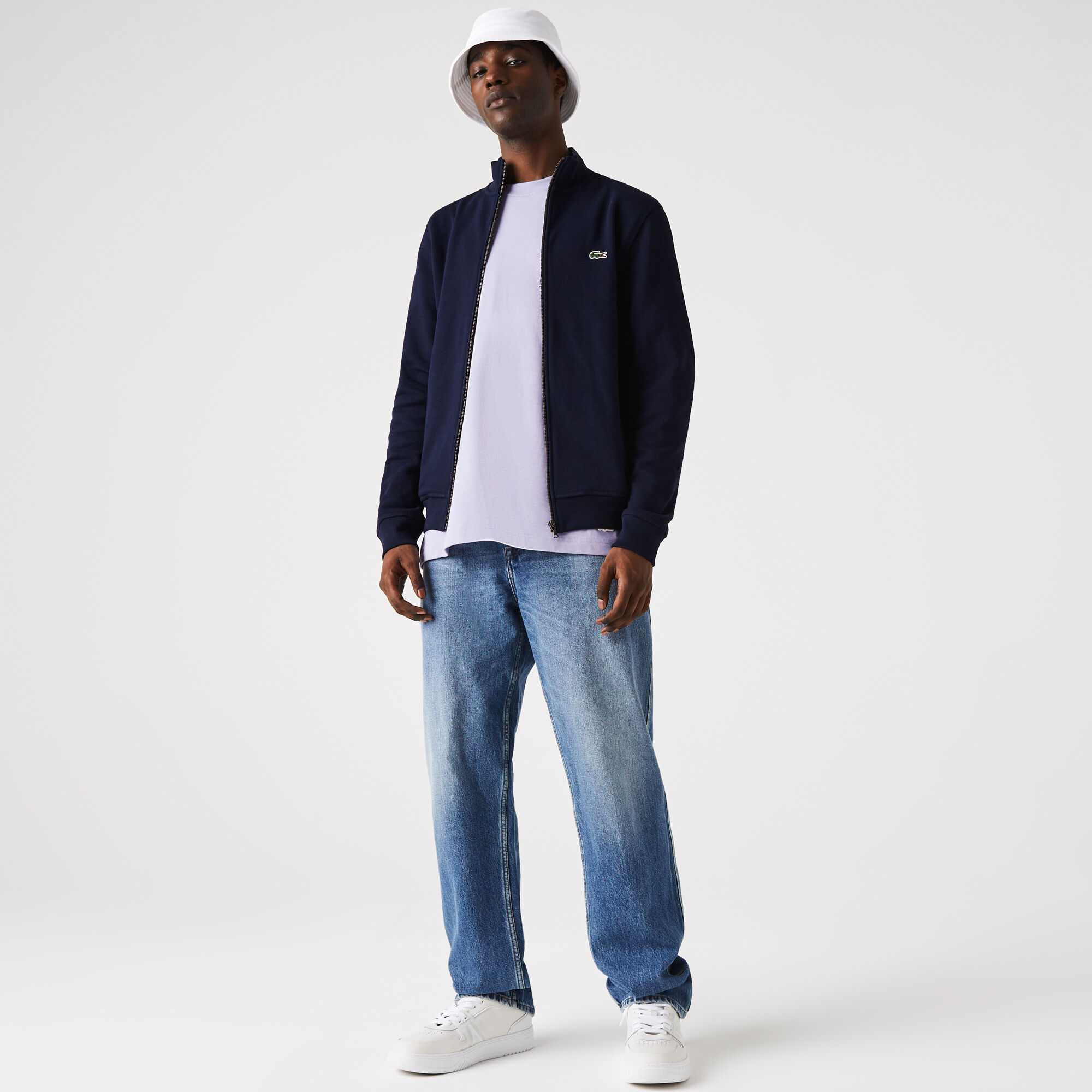 Buy Men s Zippered Stand Up Collar Pique Fleece Jacket Lacoste SA