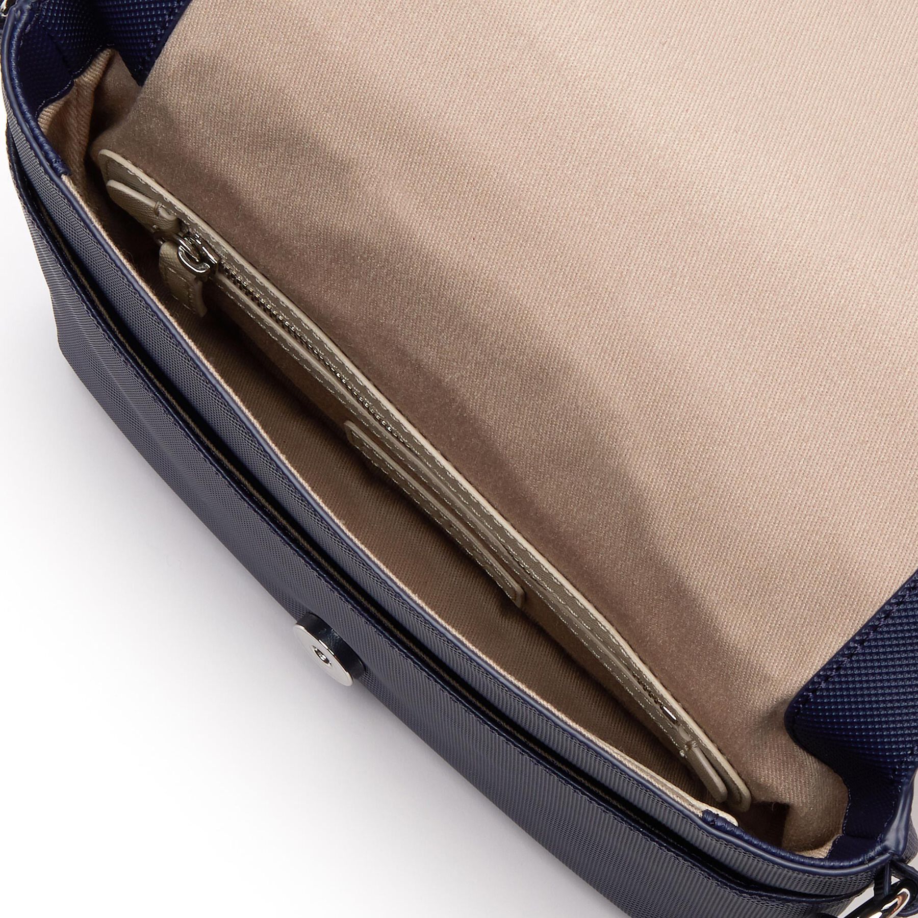 lacoste women s daily classic coated piqu  canvas flap shoulder bag